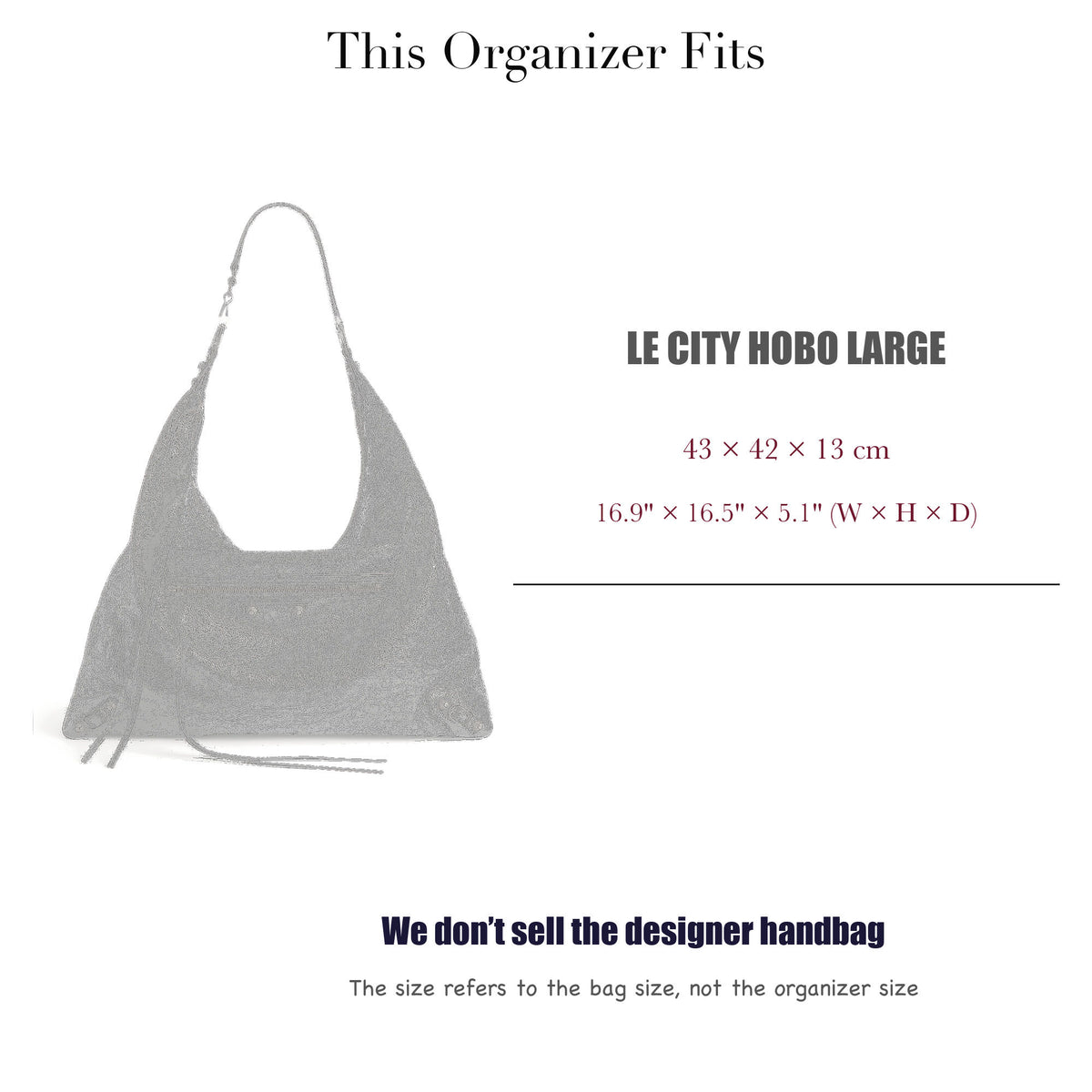 Bag Insert for (Balenciaga, Le City Hobo Large) Organizer of Silk Fabric