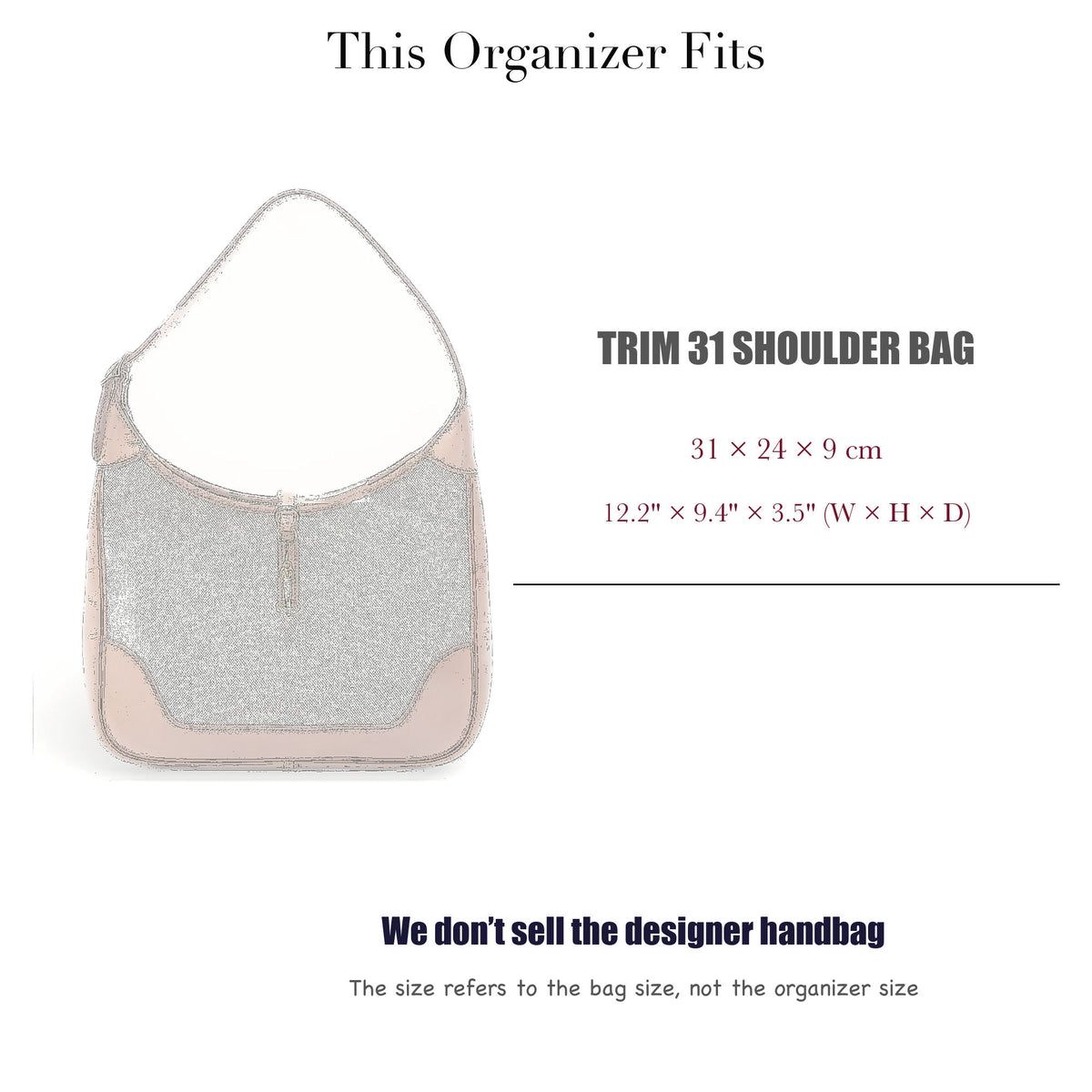 Bag Insert for (Hermes, Trim 31 Shoulder Bag) Organizer of Felt Fabric