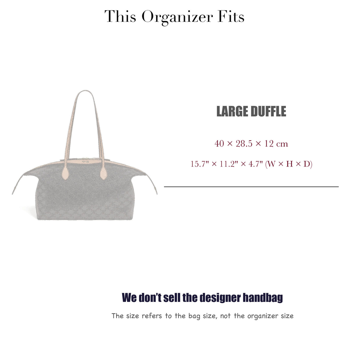 Bag Insert for (Celine, Large Duffle) Organizer of Felt Fabric