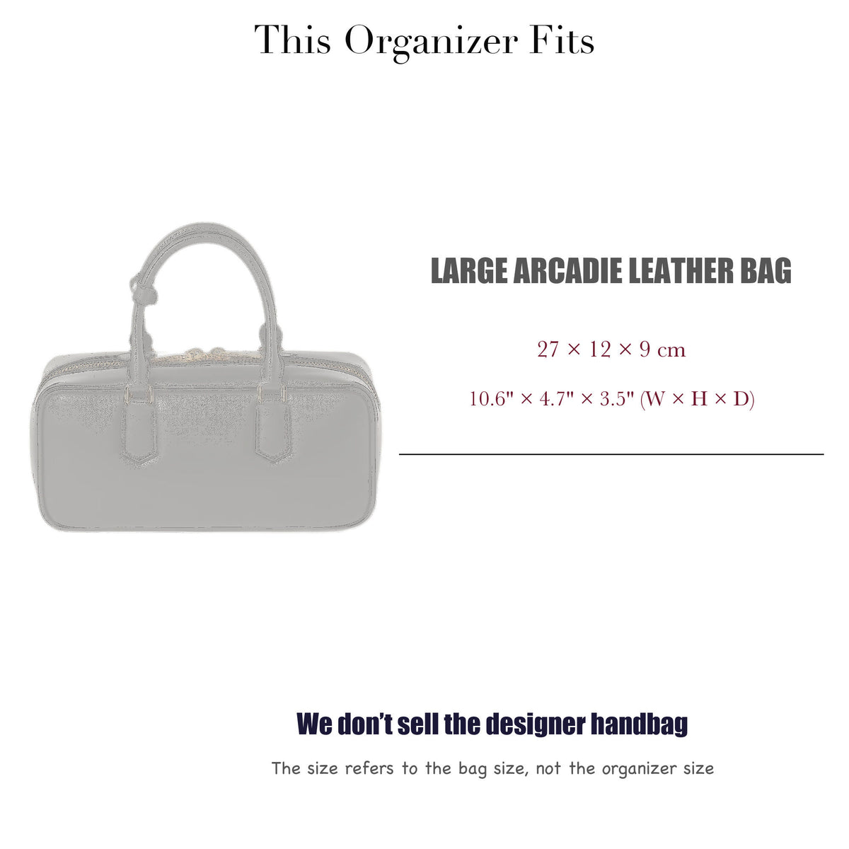 Bag Insert for (Miu Miu, Large Arcadie Leather Bag) Organizer of Felt Fabric