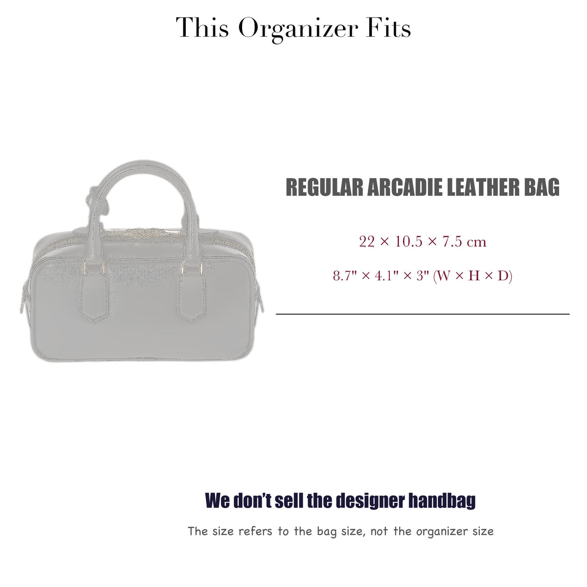 Bag Insert for (Miu Miu, Regular Arcadie Leather Bag) Organizer of Felt Fabric