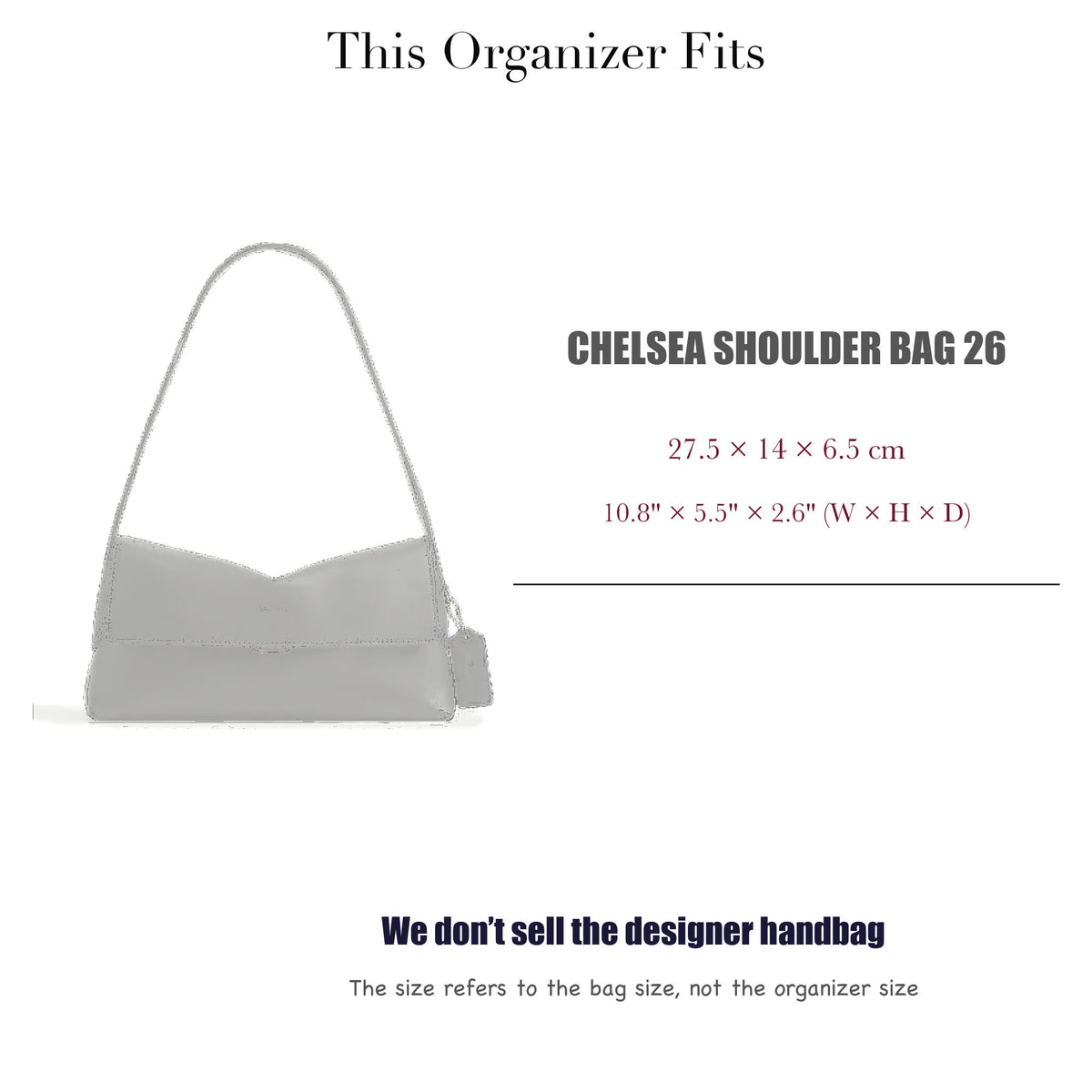 Bag Insert for (Coach, Chelsea Shoulder Bag 26) Organizer of DupontPaper with Silk Interior
