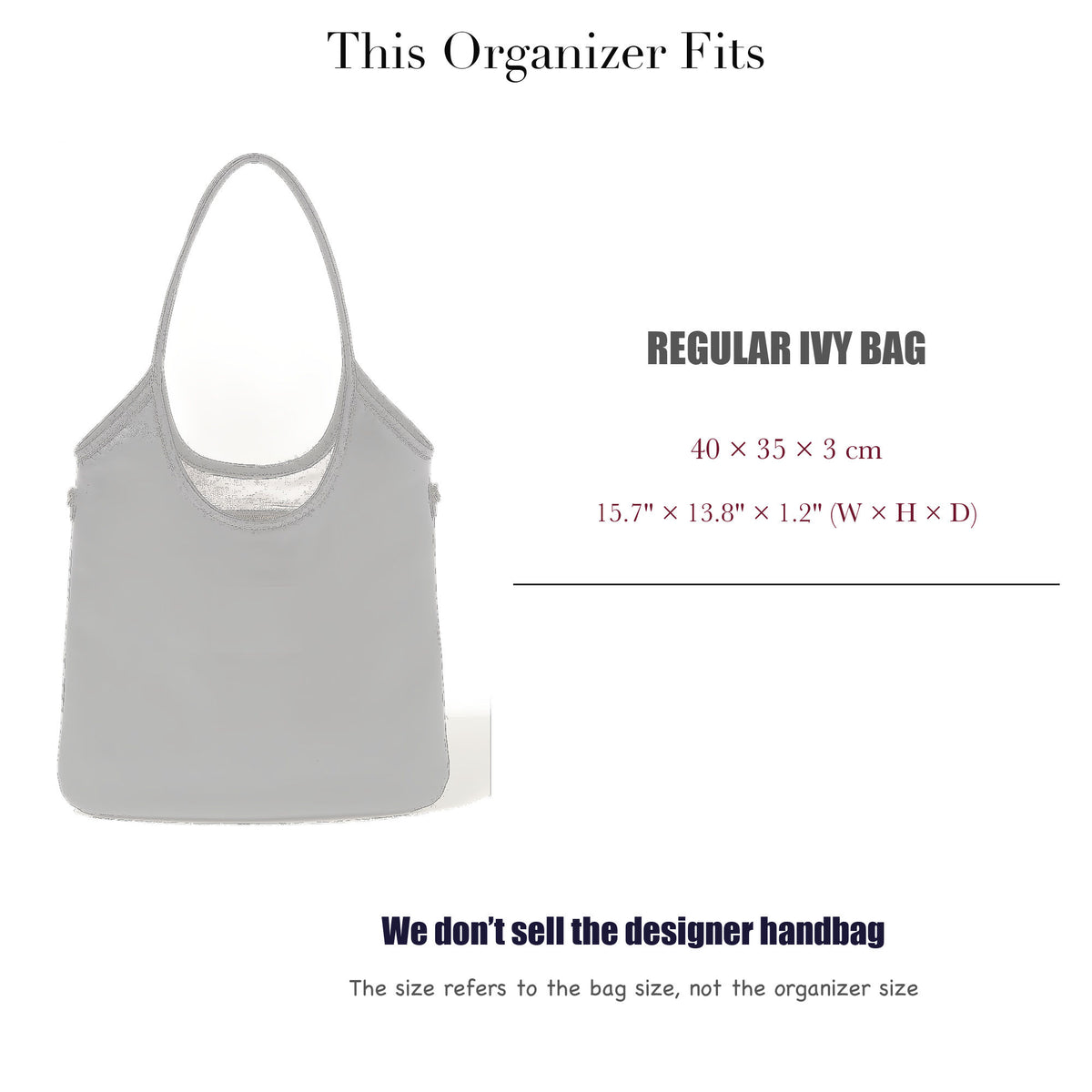 Bag Insert for (Miu Miu, Regular Ivy Bag) Organizer of Silk Fabric