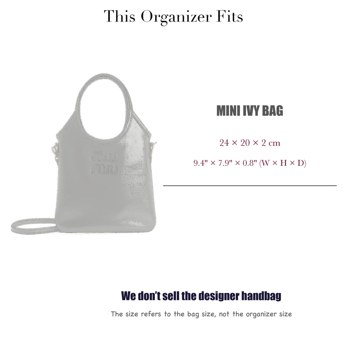Bag Insert for (Miu Miu, Mini Ivy Bag) Organizer of Felt Fabric