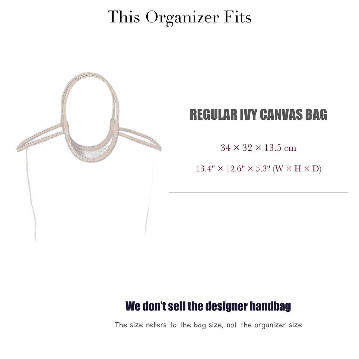 Bag Insert for (Miu Miu, Regular Ivy Canvas Bag) Organizer of Nylon Fabric