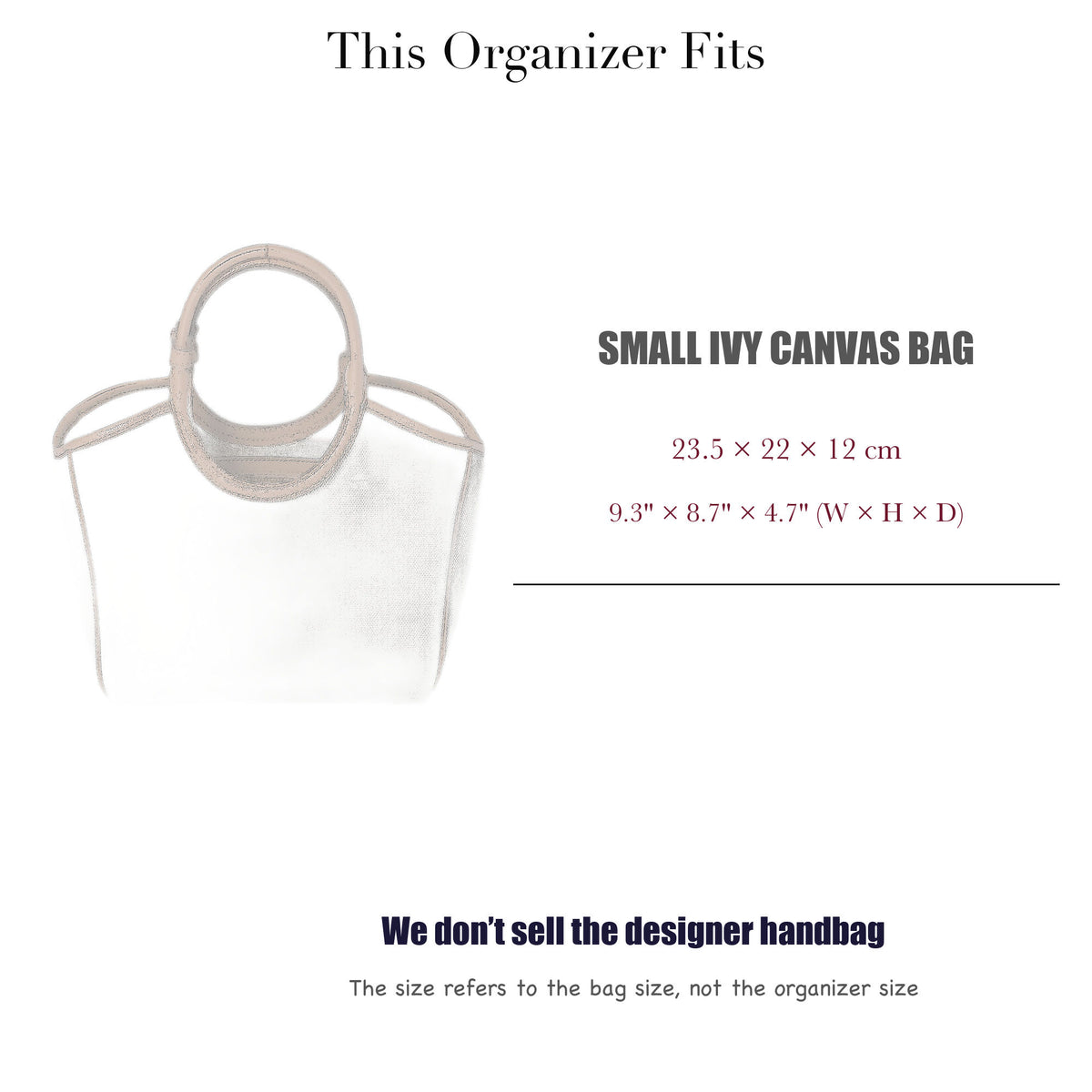 Bag Insert for (Miu Miu, Small Ivy Canvas Bag) Organizer of Nylon Fabric