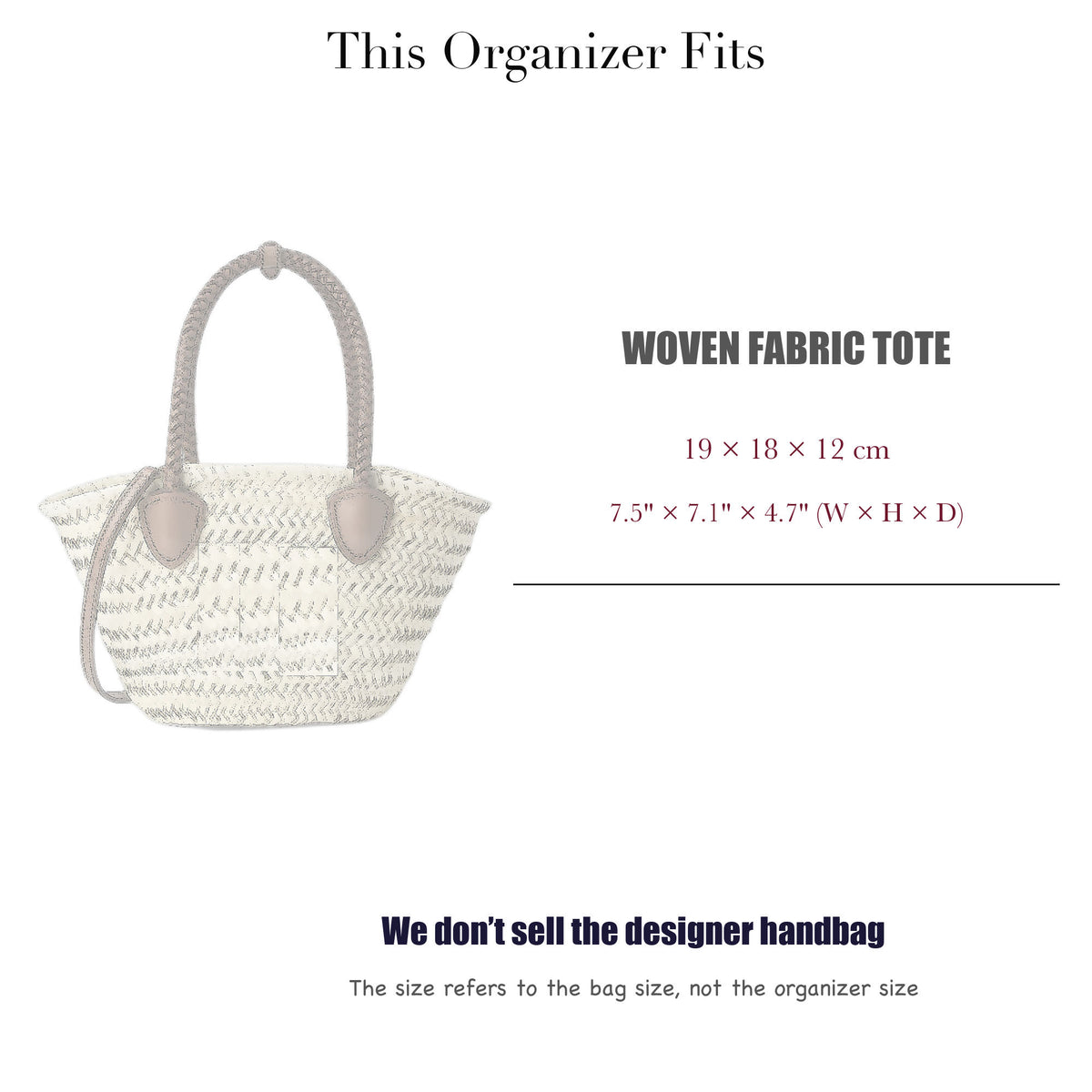 Bag Insert for (Miu Miu, Woven Fabric Tote) Organizer of Felt Fabric