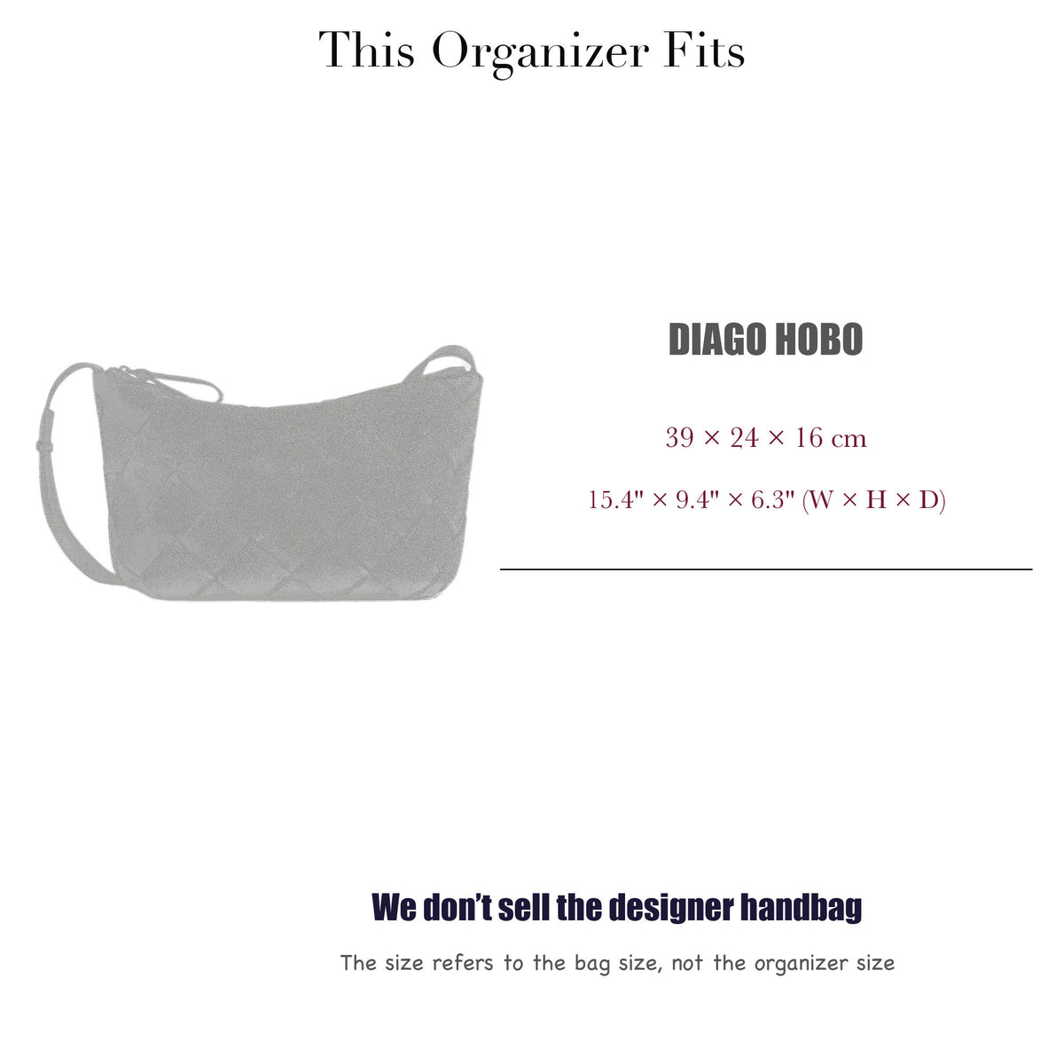 Bag Insert for (BV, Diago Hobo) Organizer of Felt Fabric
