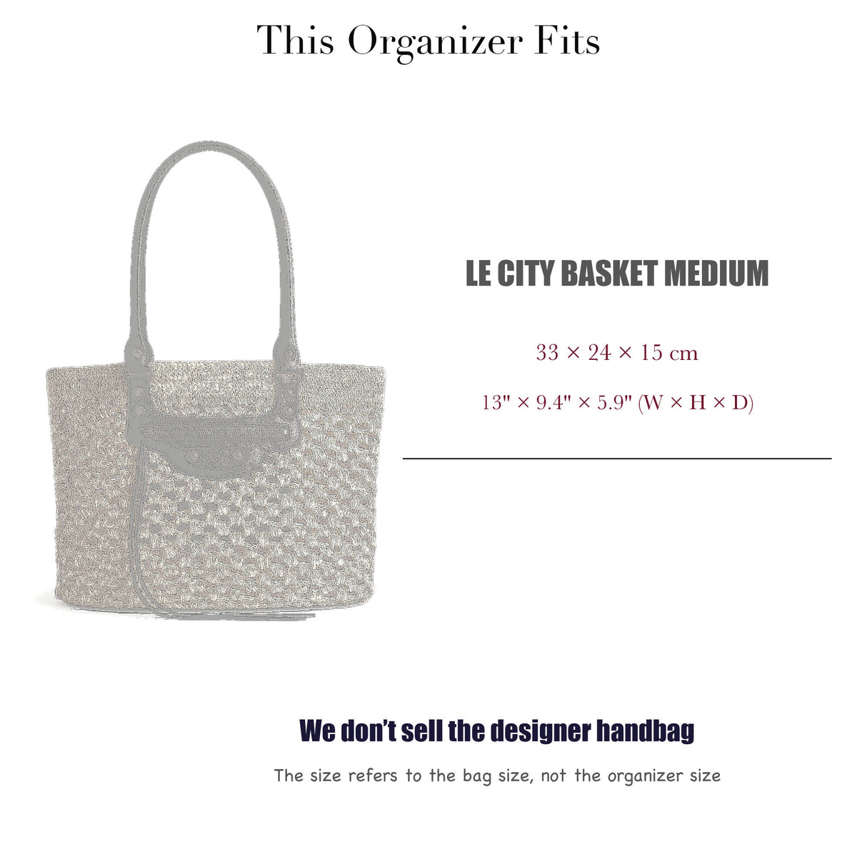 Bag Insert for (Balenciaga, Le City Basket Medium) Organizer of Nylon Fabric