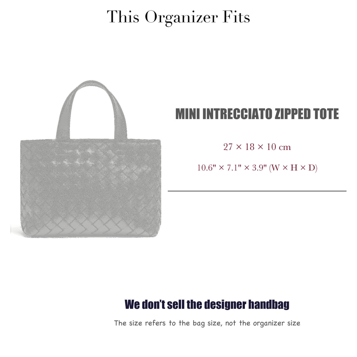 Bag Insert for (BV, Mini Intrecciato Zipped Tote) Organizer of Felt Fabric