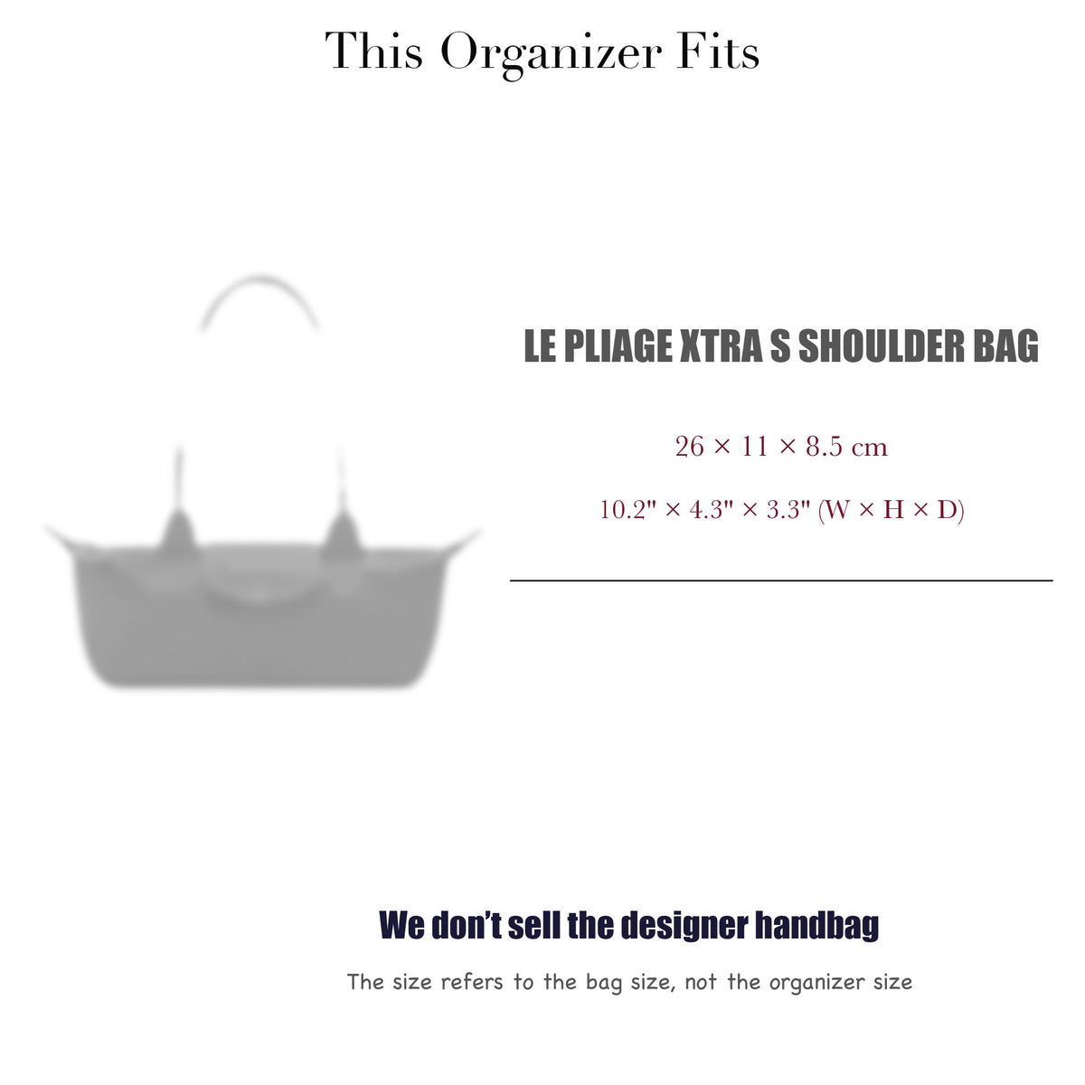 Bag Insert for (Longchamp, Le Pliage Xtra S Shoulder Bag) Organizer of Silk Fabric
