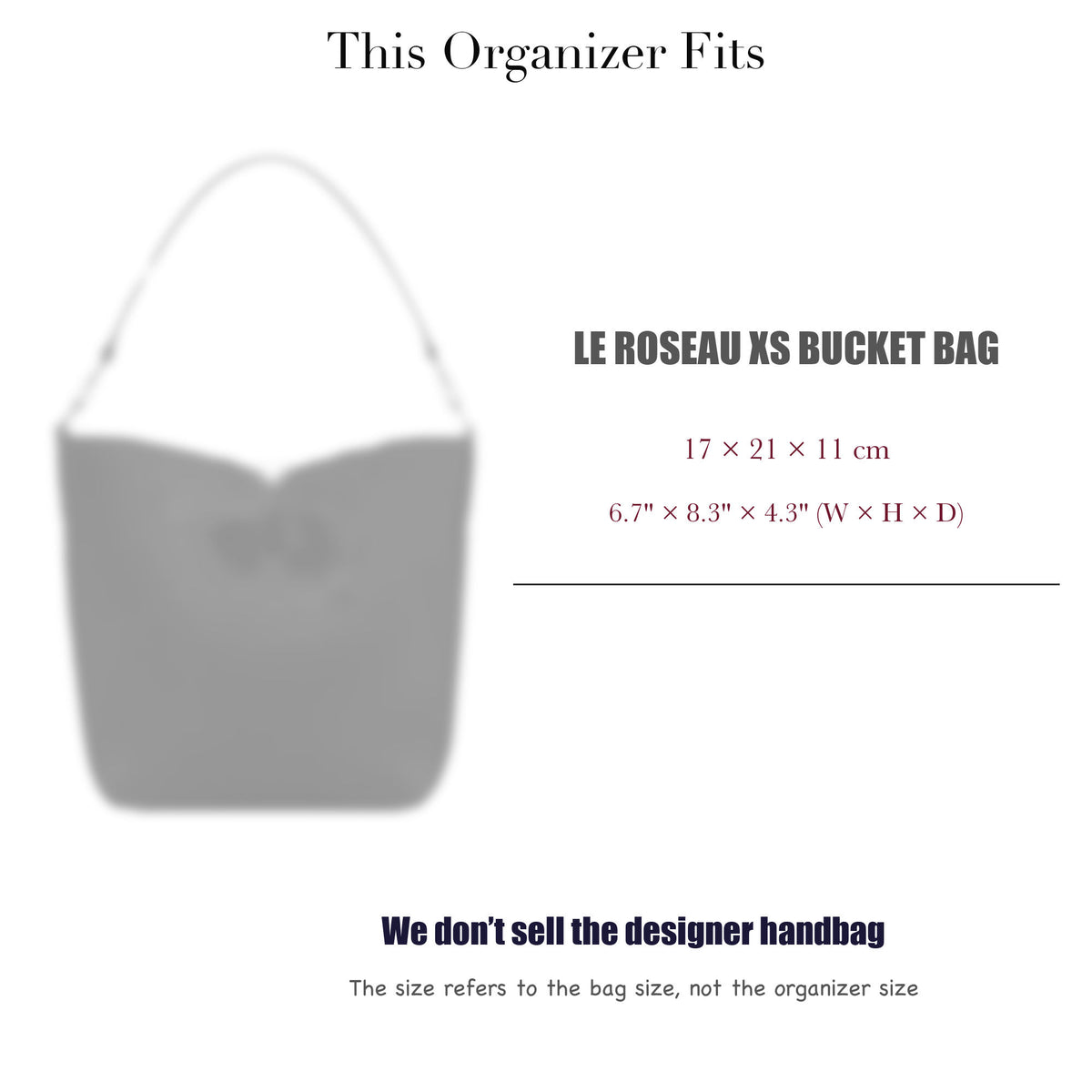 Bag Insert for (Longchamp, Le Roseau XS Bucket Bag) Organizer of Felt Fabric