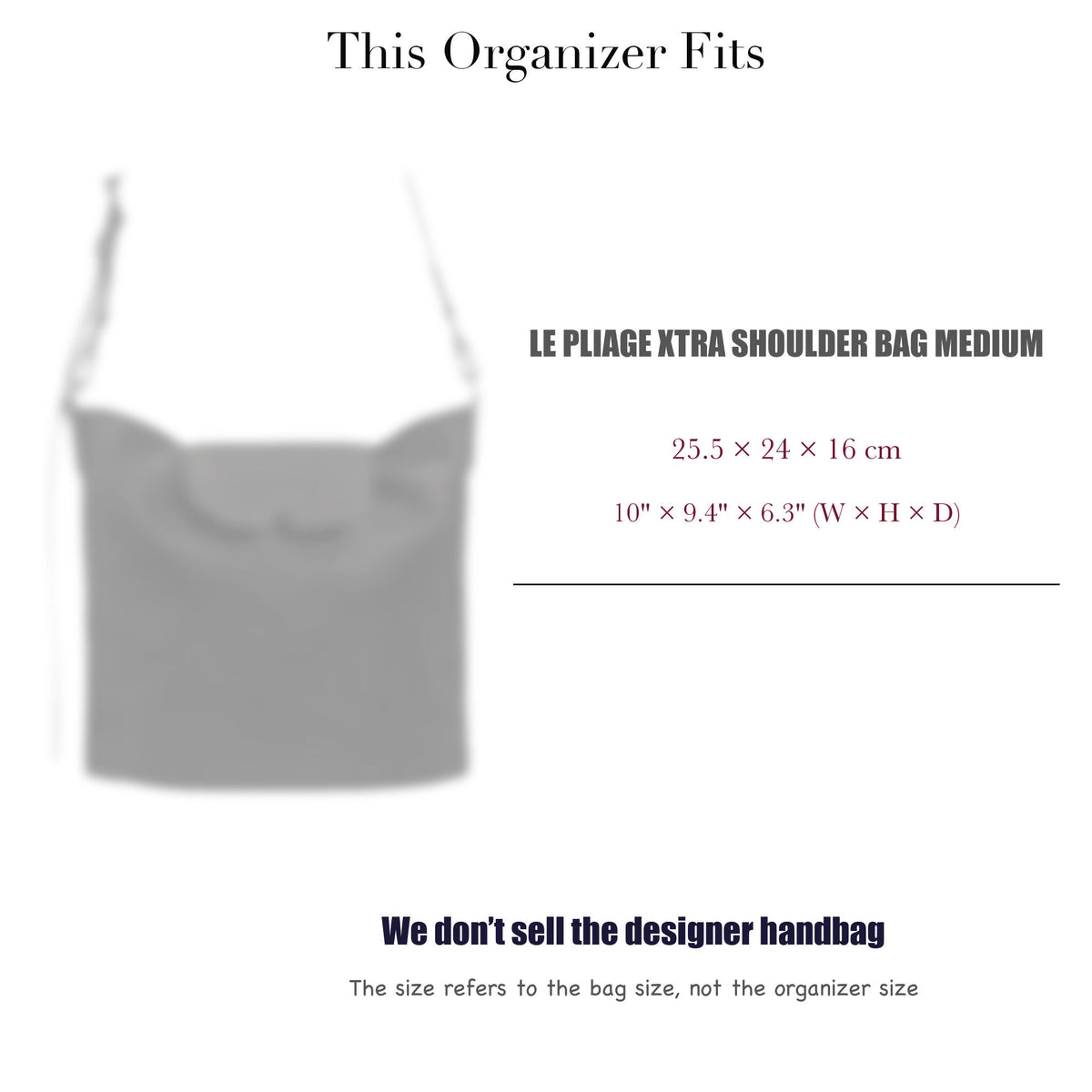Bag Insert for (Longchamp, Le Pliage XTRA Shoulder Bag Medium) Organizer of Felt Fabric