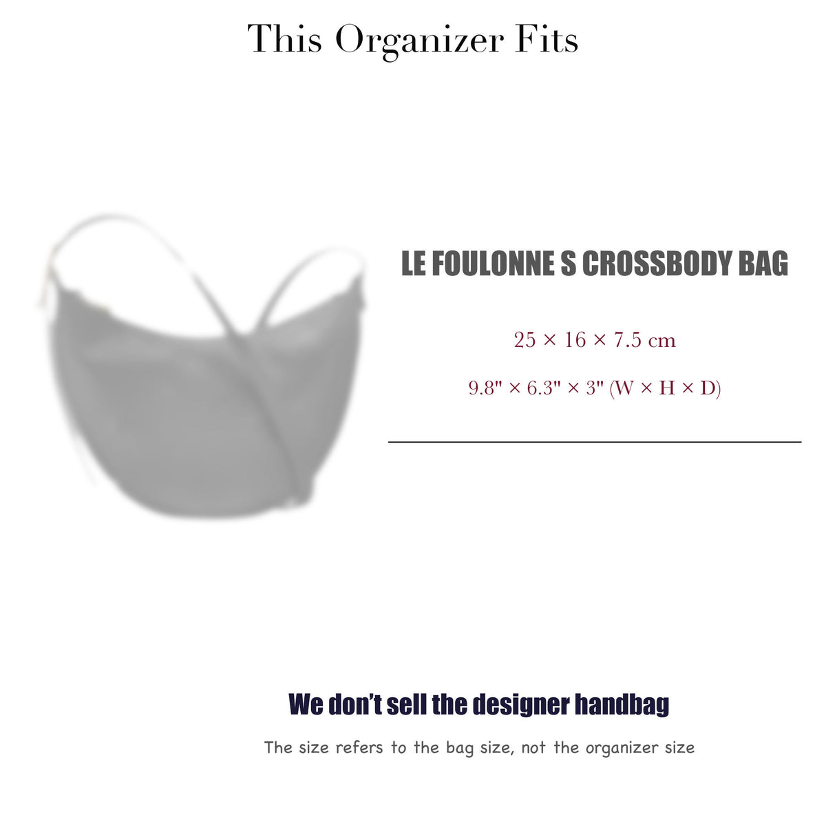 Bag Insert for (Longchamp, Le Foulonne S Crossbody Bag) Organizer of Felt Fabric