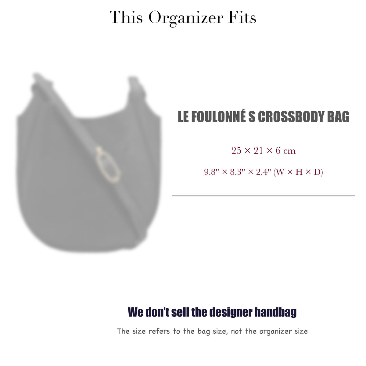 Bag Insert for (Longchamp, Le Foulonné S Crossbody Bag) Organizer of Felt Fabric