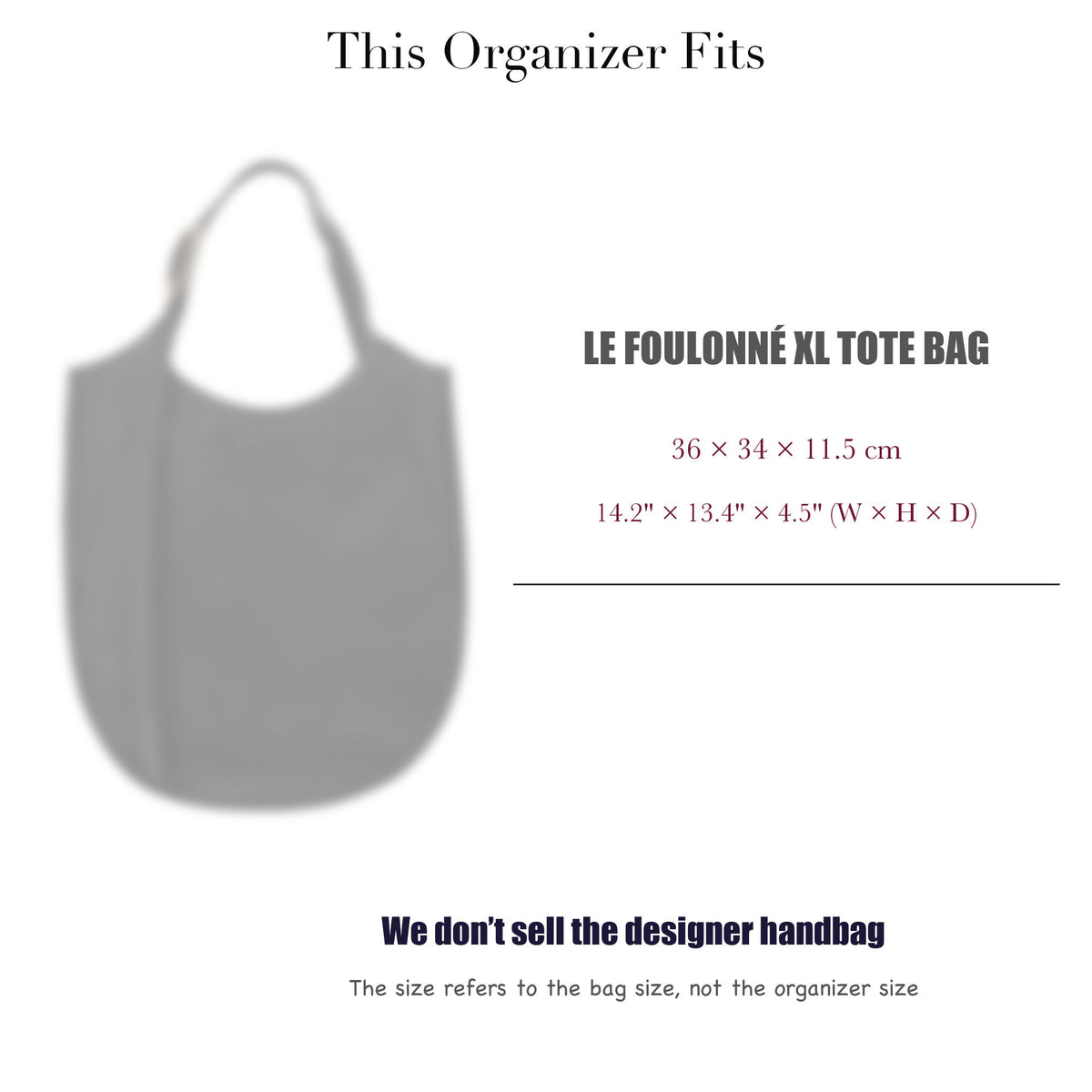 Bag Insert for (Longchamp, Le Foulonné XL Tote Bag) Organizer of Felt Fabric