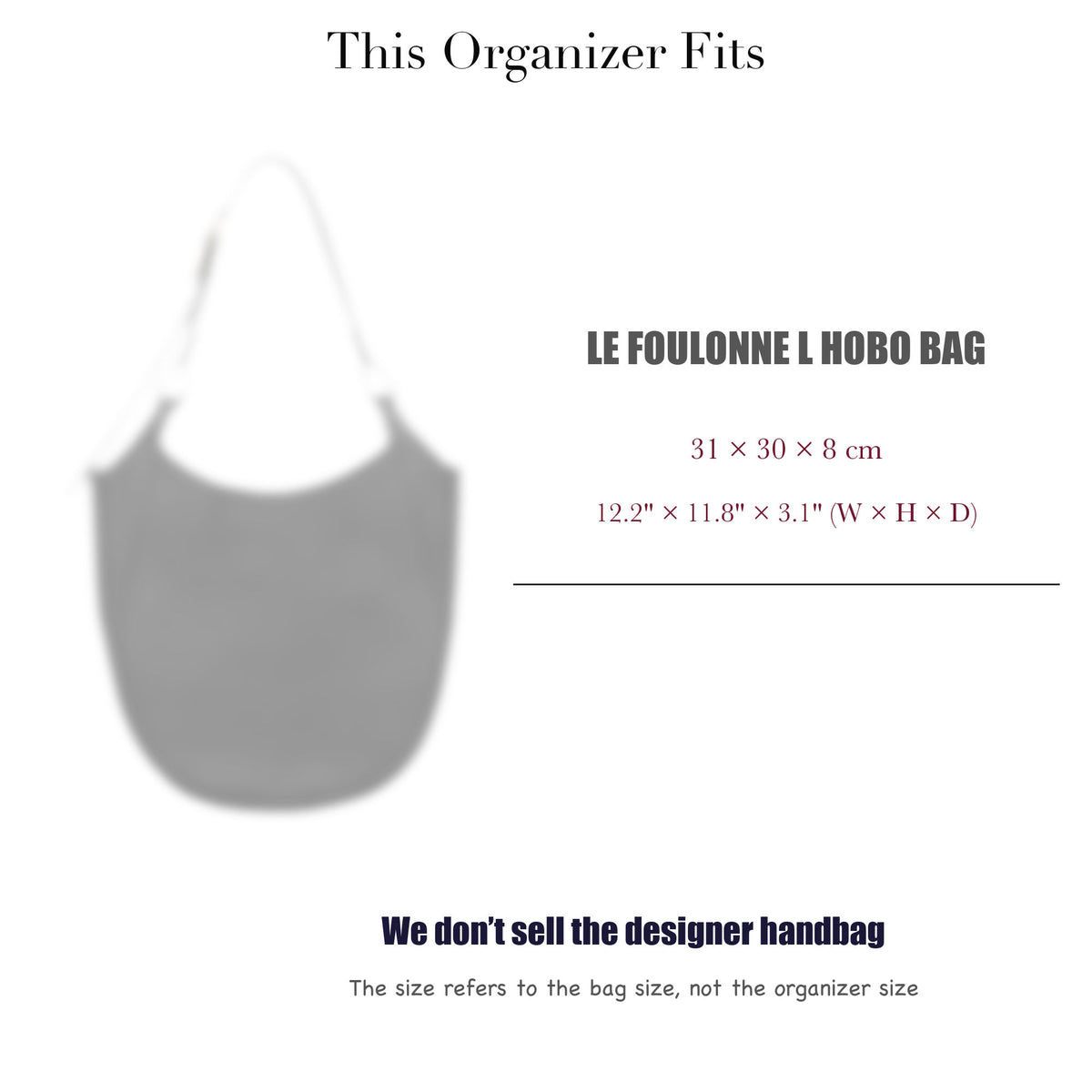 Bag Insert for (Longchamp, Le Foulonne L Hobo Bag) Organizer of Felt Fabric