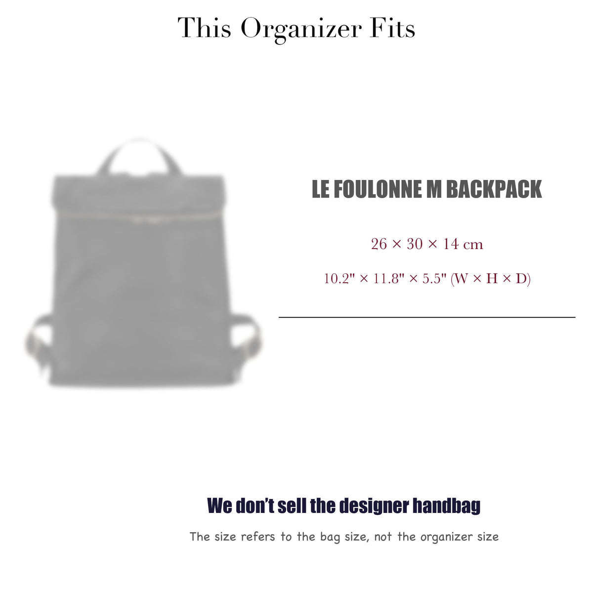 Bag Insert for (Longchamp, Le Foulonne M Backpack) Organizer of Felt Fabric