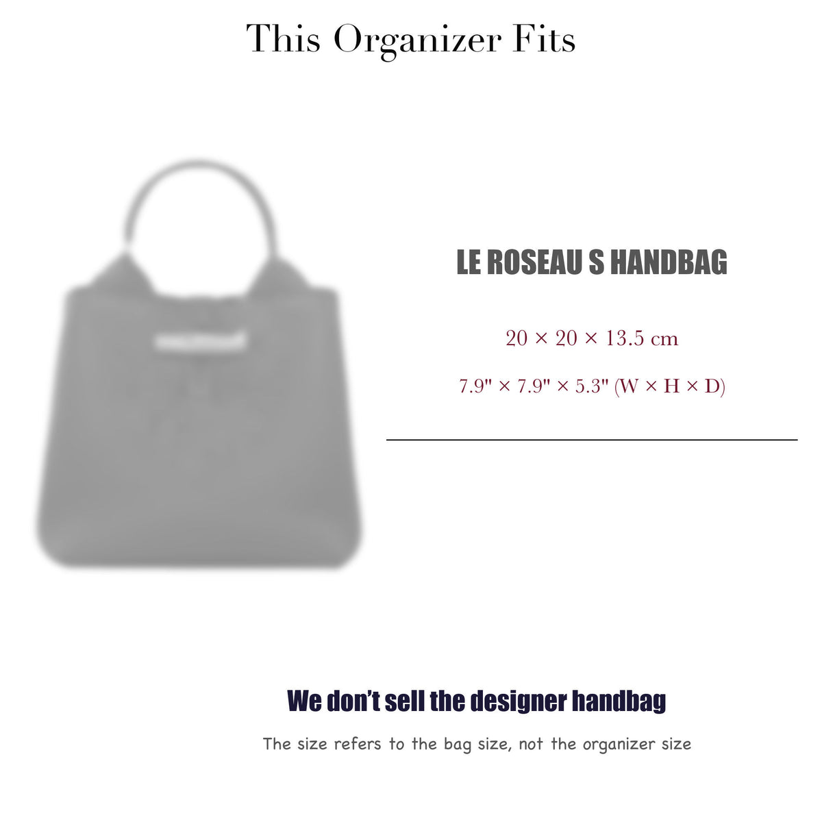 Bag Insert for (Longchamp, Le Roseau S HandBag) Organizer of Felt Fabric