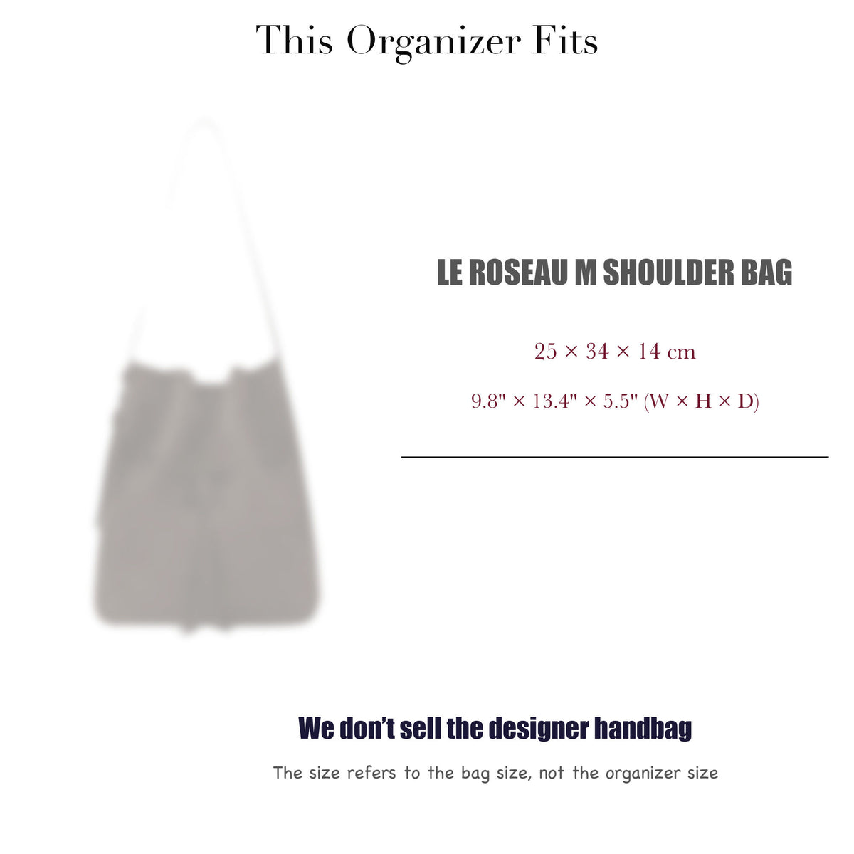 Bag Insert for (Longchamp, Le Roseau M Shoulder Bag) Organizer of Felt Fabric