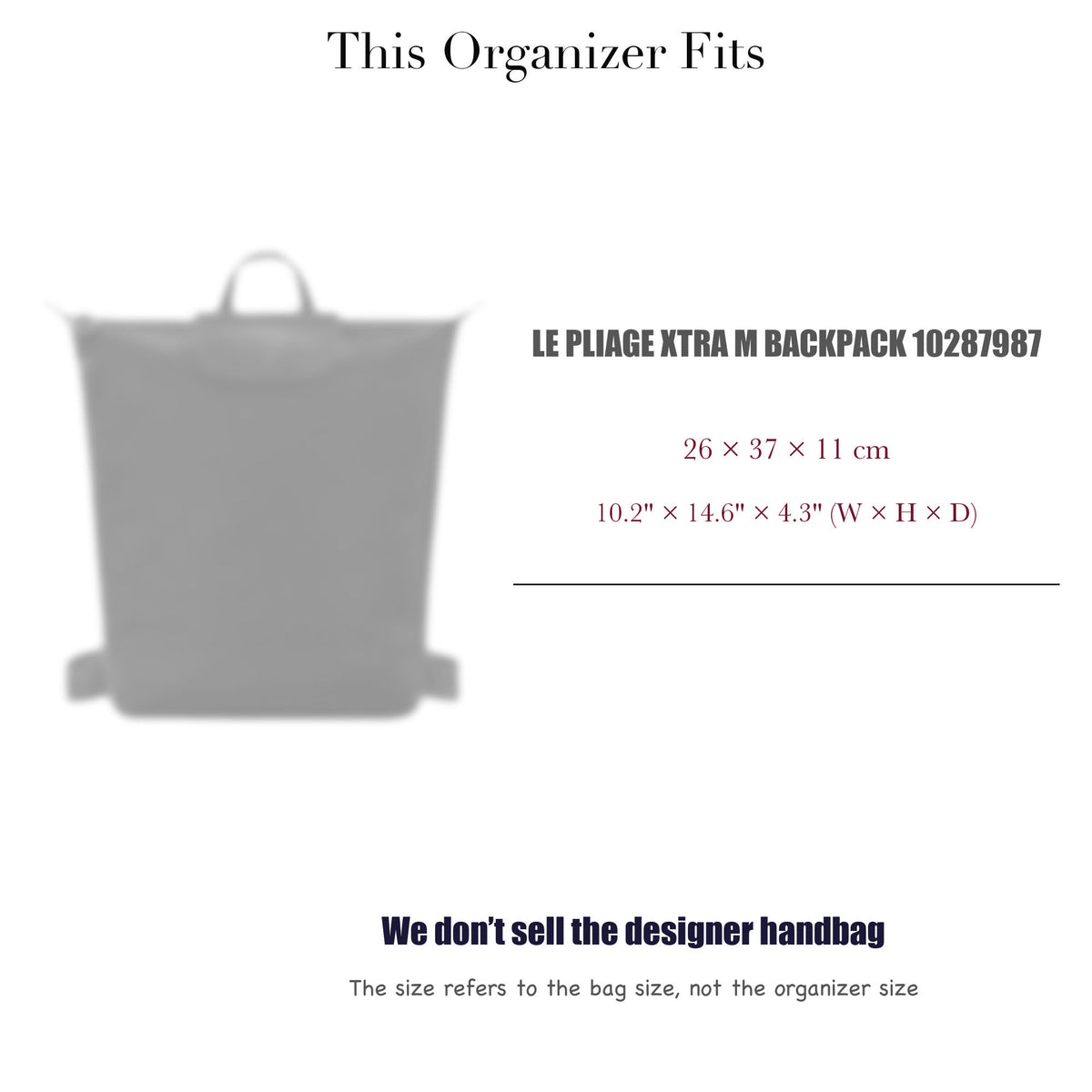 Bag Insert for (Longchamp, Le Pliage Xtra M Backpack 10287987) Organizer of DupontPaper with Silk Interior