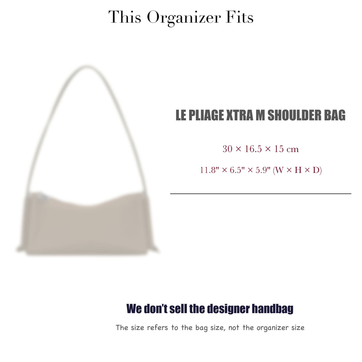 Bag Insert for (Longchamp, Le Pliage Xtra M Shoulder Bag) Organizer of Felt Fabric