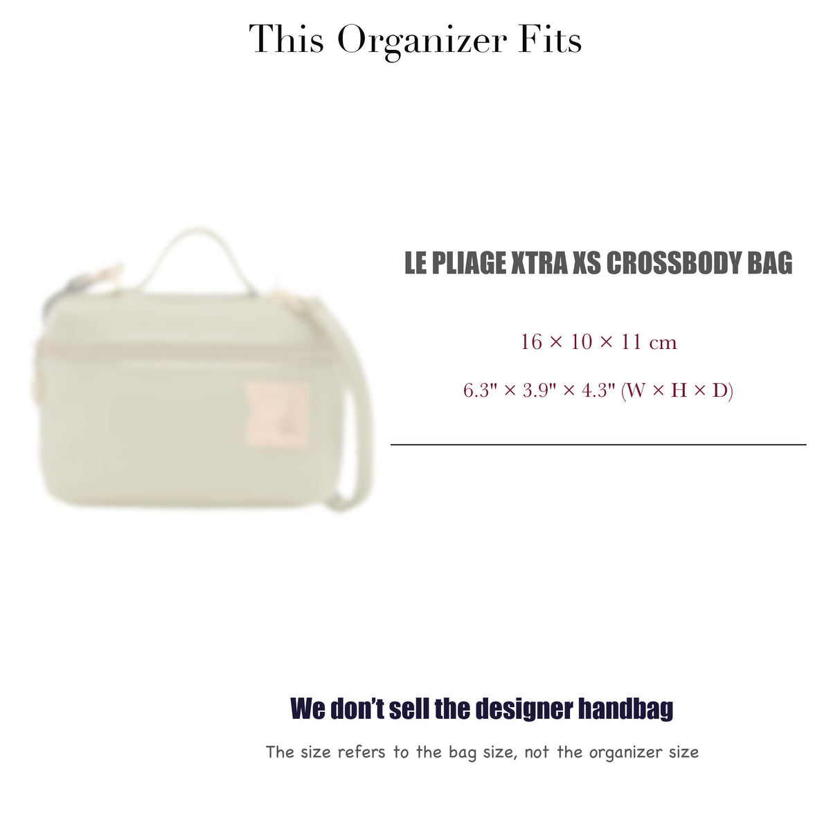 Bag Insert for (Longchamp, Le Pliage Xtra XS Crossbody bag) Organizer of Felt Fabric