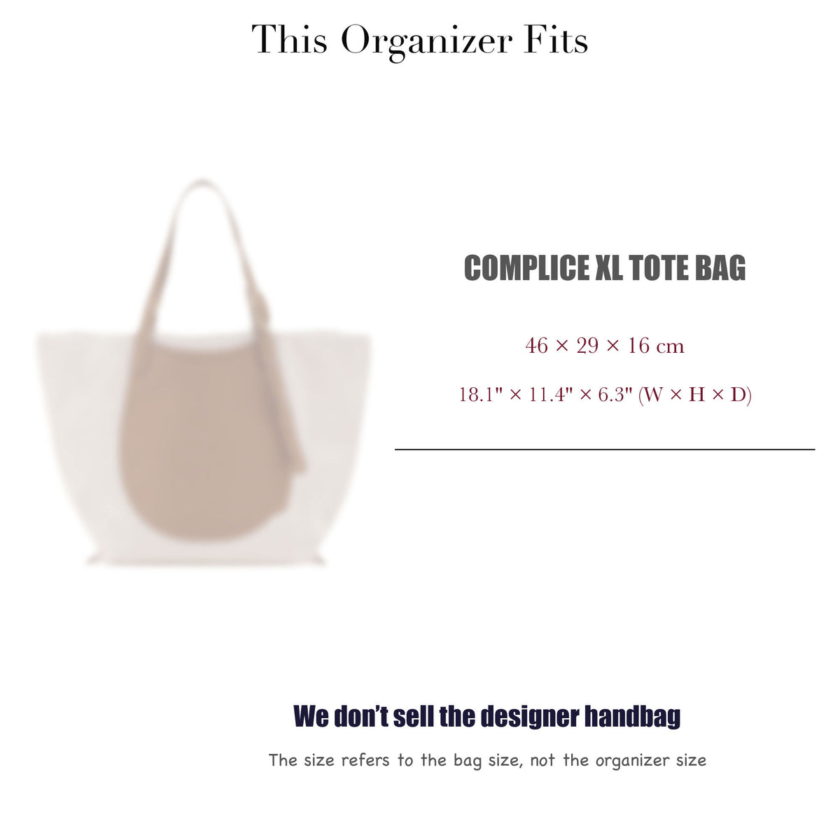 Bag Insert for (Longchamp, Complice XL Tote bag) Organizer of Felt Fabric