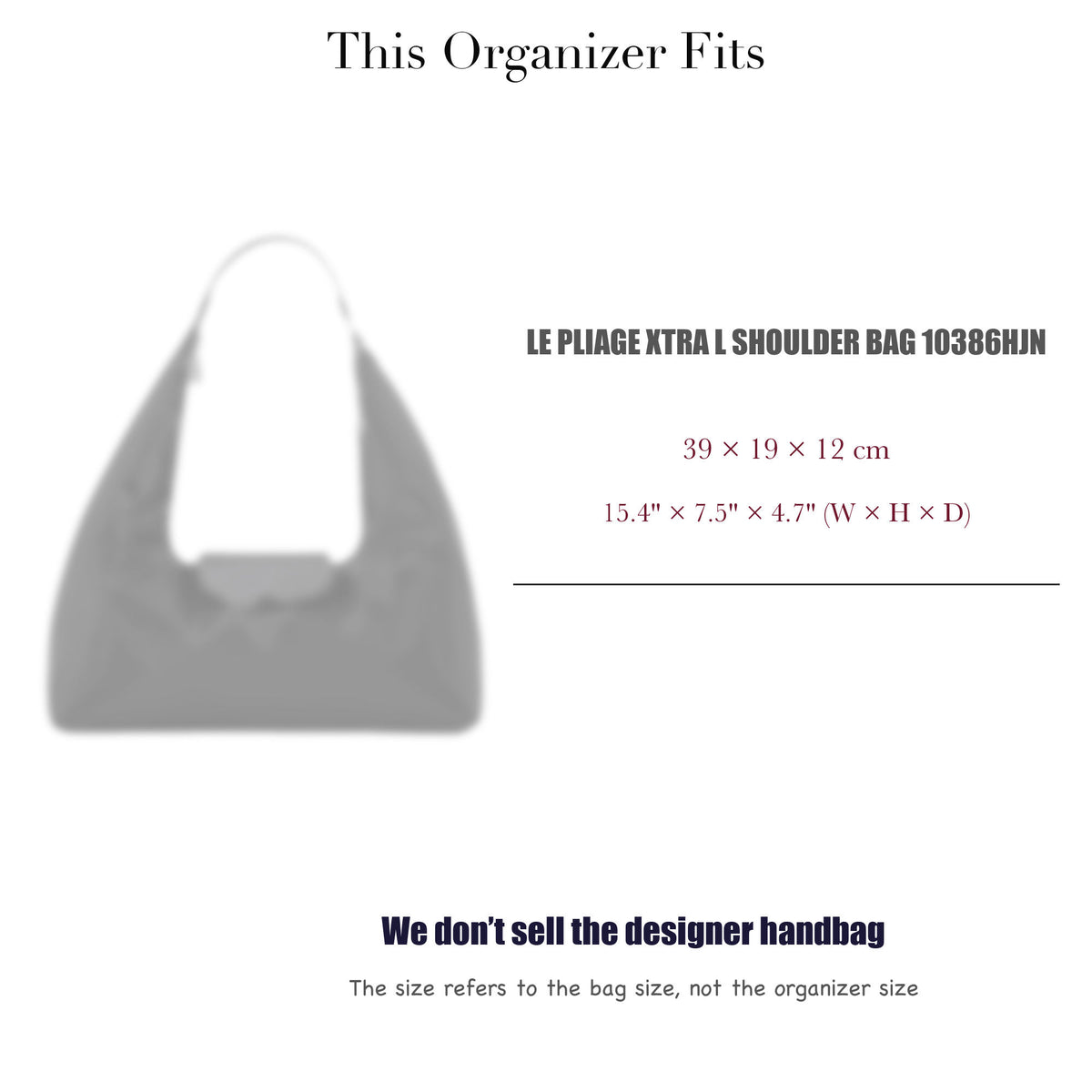 Bag Insert for (Longchamp, Le Pliage Xtra L Shoulder bag 10386HJN) Organizer of Felt Fabric