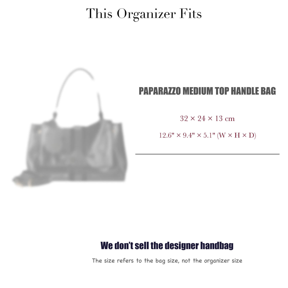 Bag Insert for (Gucci, Paparazzo Medium Top Handle Bag) Organizer of Silk Fabric