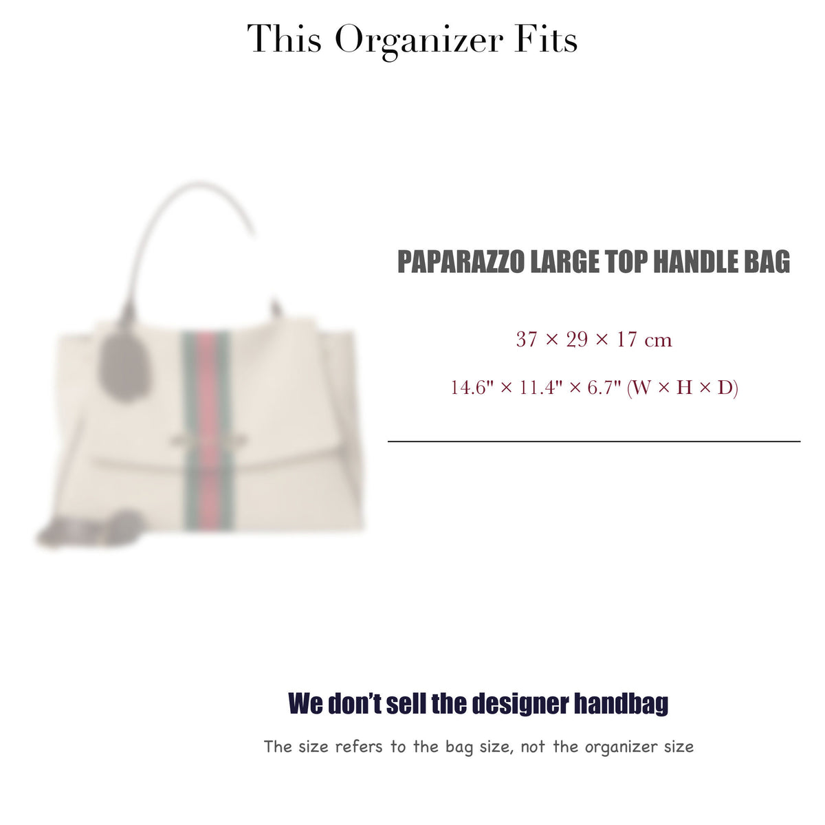 Bag Insert for (Gucci, Paparazzo Large Top Handle Bag) Organizer of Silk Fabric