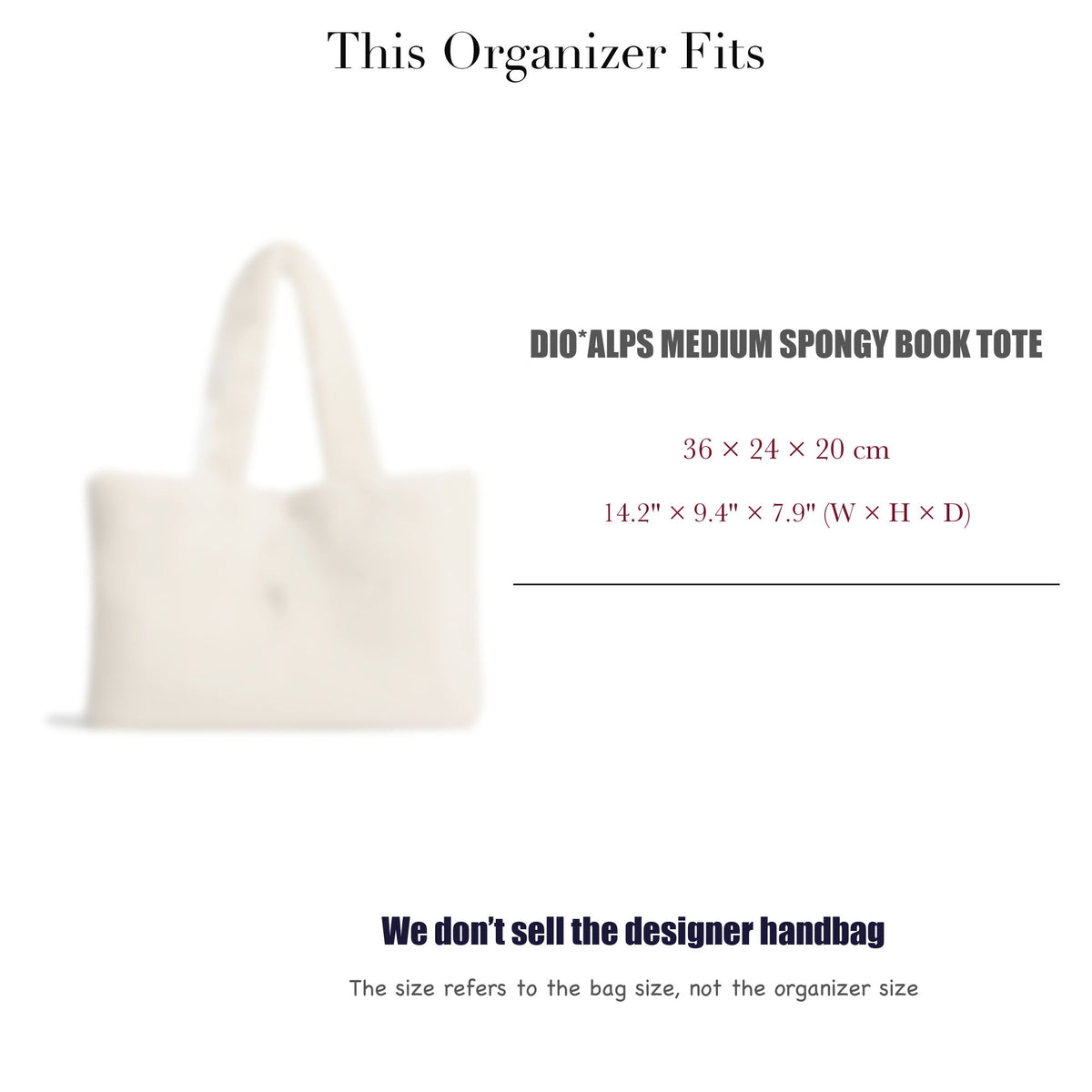 Bag Insert for (Dior, Dio*Alps Medium Spongy Book Tote) Organizer of Silk Fabric