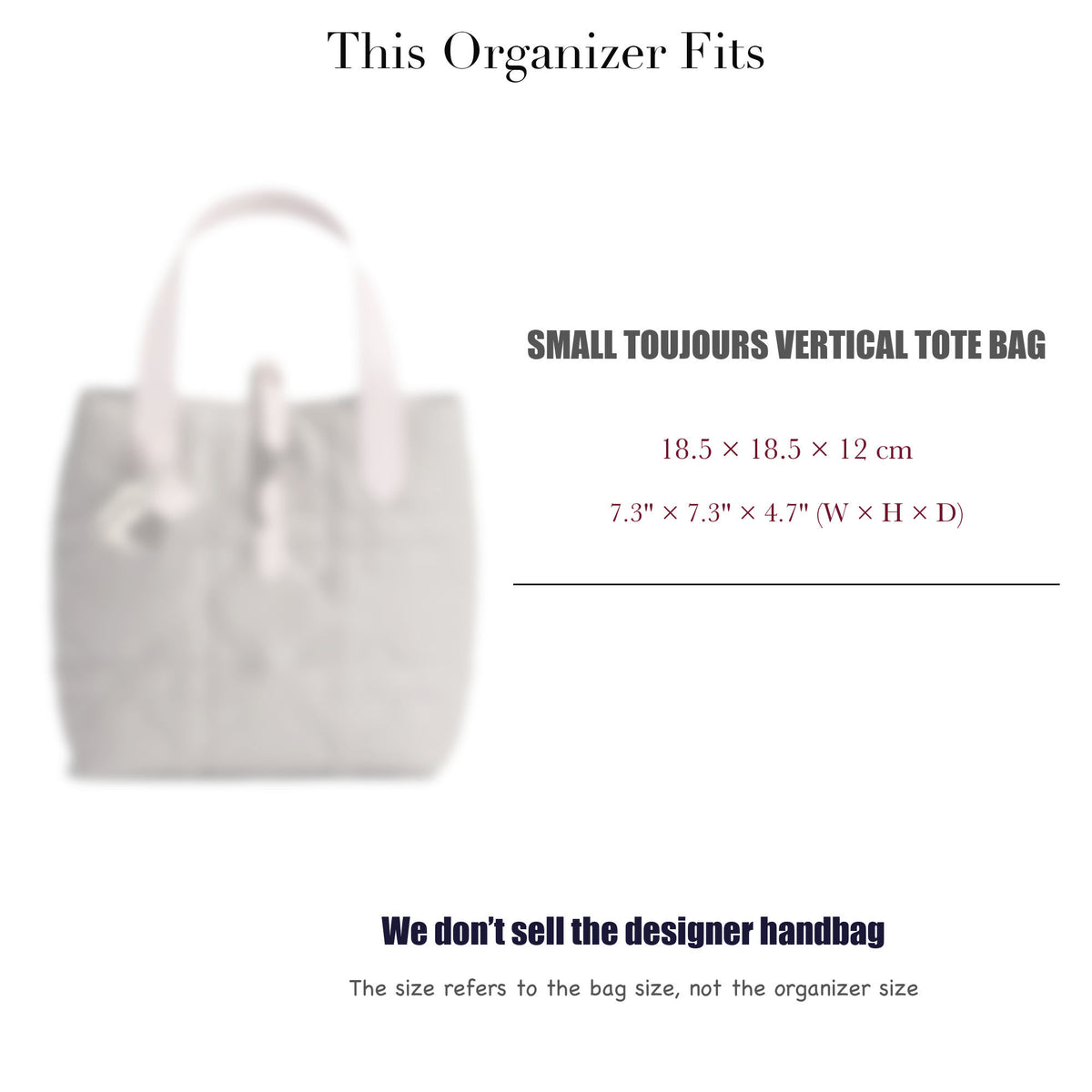 Bag Insert for (Dior, Small Toujours Vertical Tote Bag) Organizer of Felt Fabric