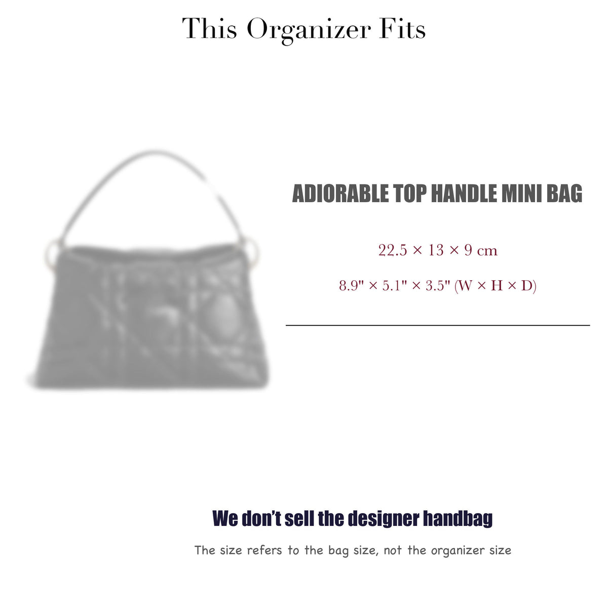 Bag Insert for (Dior, Adiorable Top Handle Mini Bag) Organizer of Felt Fabric