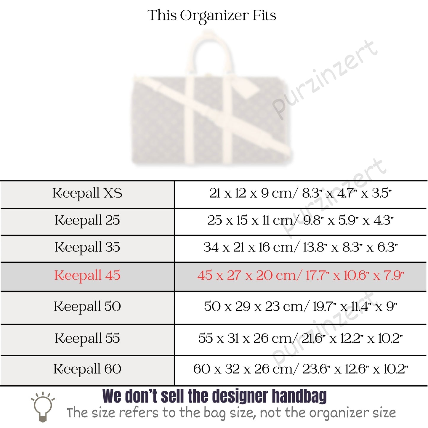 Bag Insert for (LV, Keepall 45) Organizer of Felt Fabric