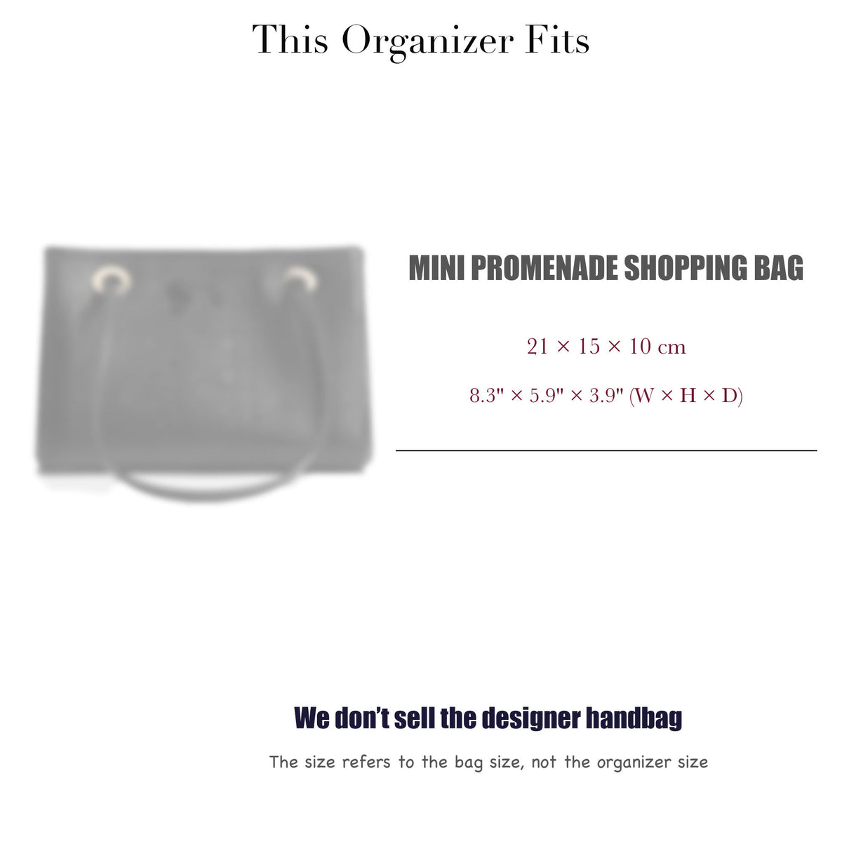 Bag Insert for (Dior, Mini Promenade Shopping Bag) Organizer of Felt Fabric