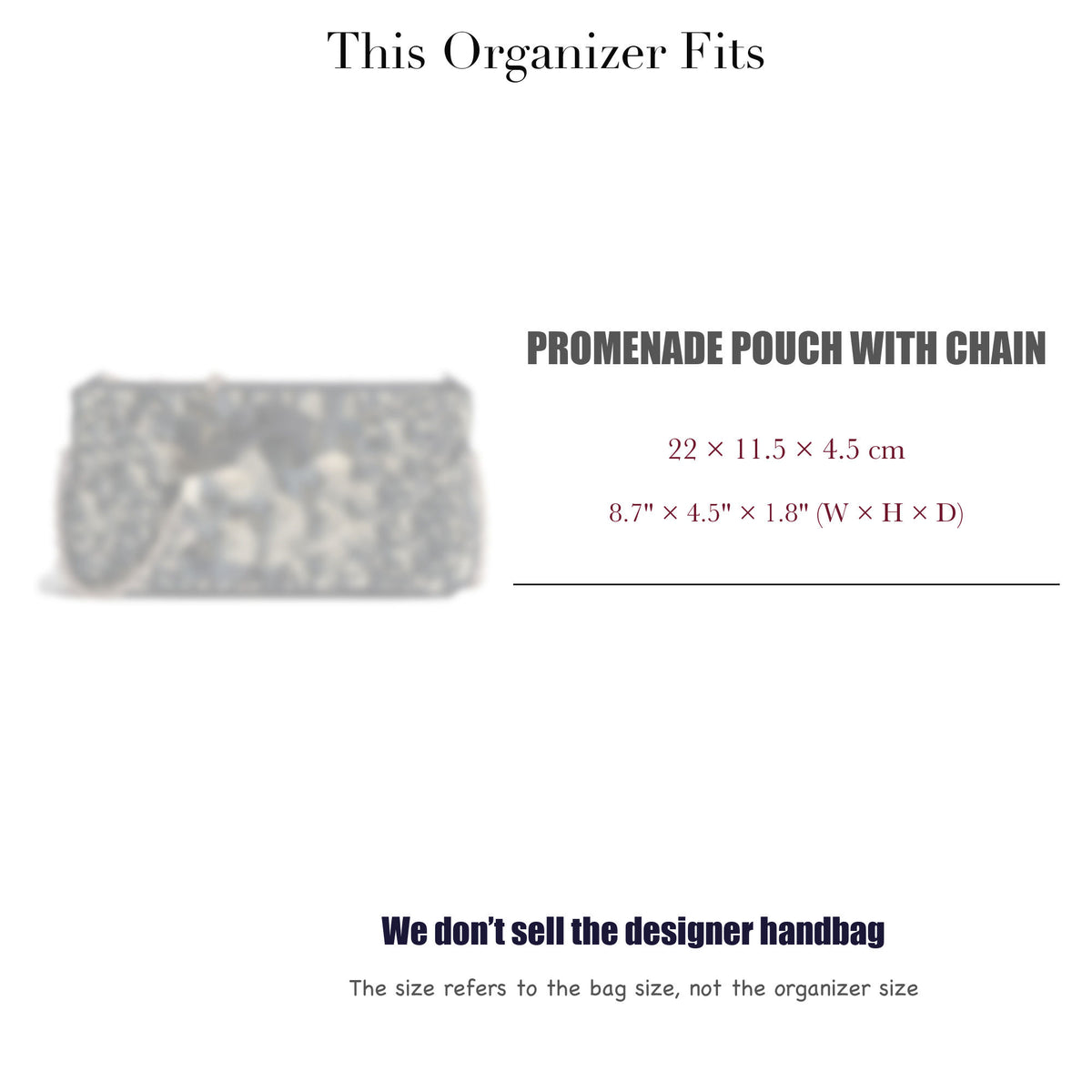 Bag Insert for (Dior, Promenade Pouch with Chain) Organizer of Silk Fabric