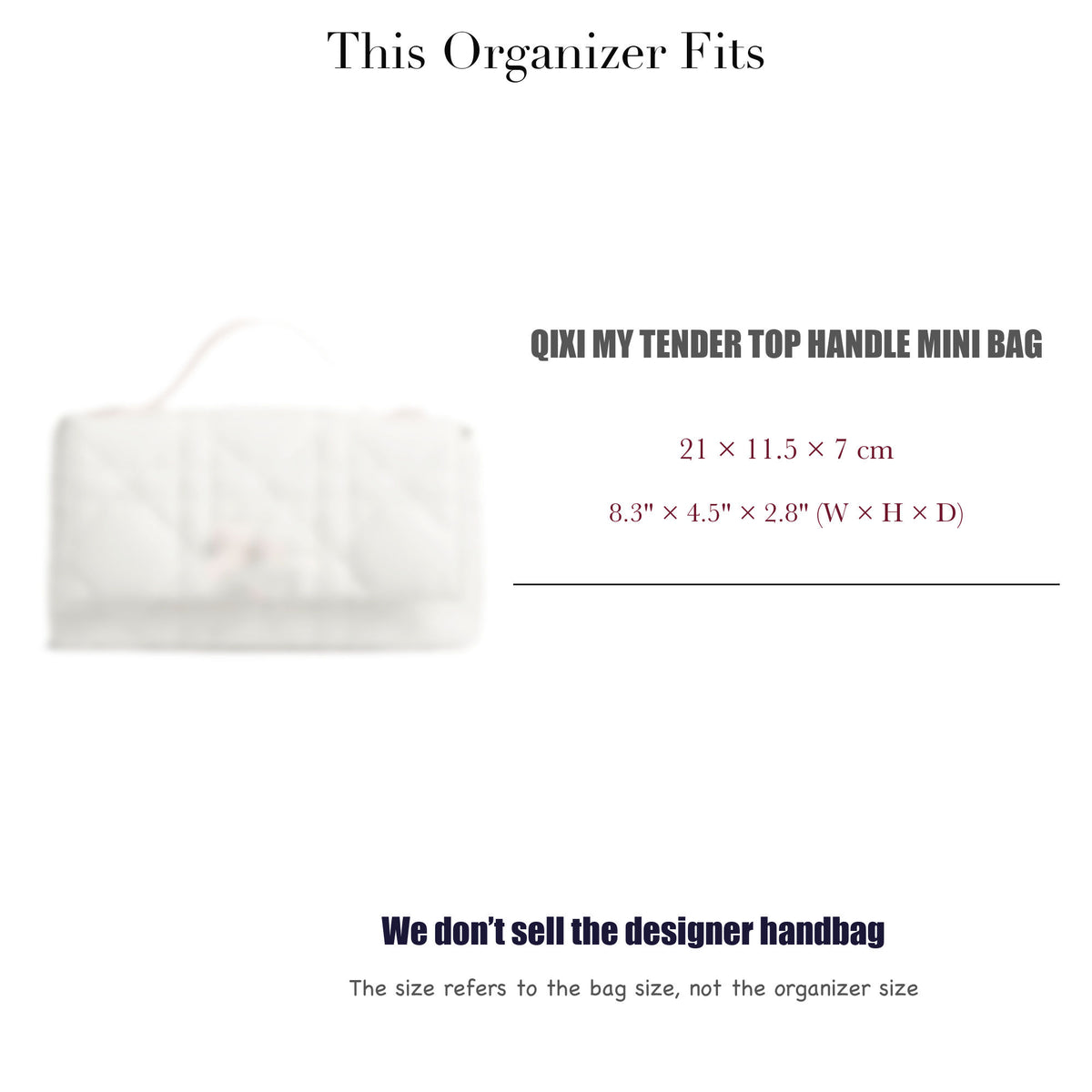 Bag Insert for (Dior, Qixi My Tender Top Handle Mini Bag) Organizer of Felt Fabric