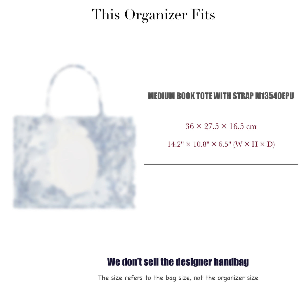 Bag Insert for (Dior, Medium Book Tote with Strap M1354OEPU) Organizer of Silk Fabric