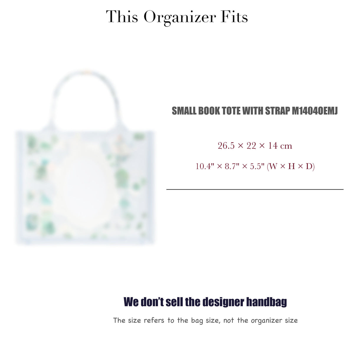 Bag Insert for (Dior, Small Book Tote with Strap M1404OEMJ) Organizer of Felt Fabric