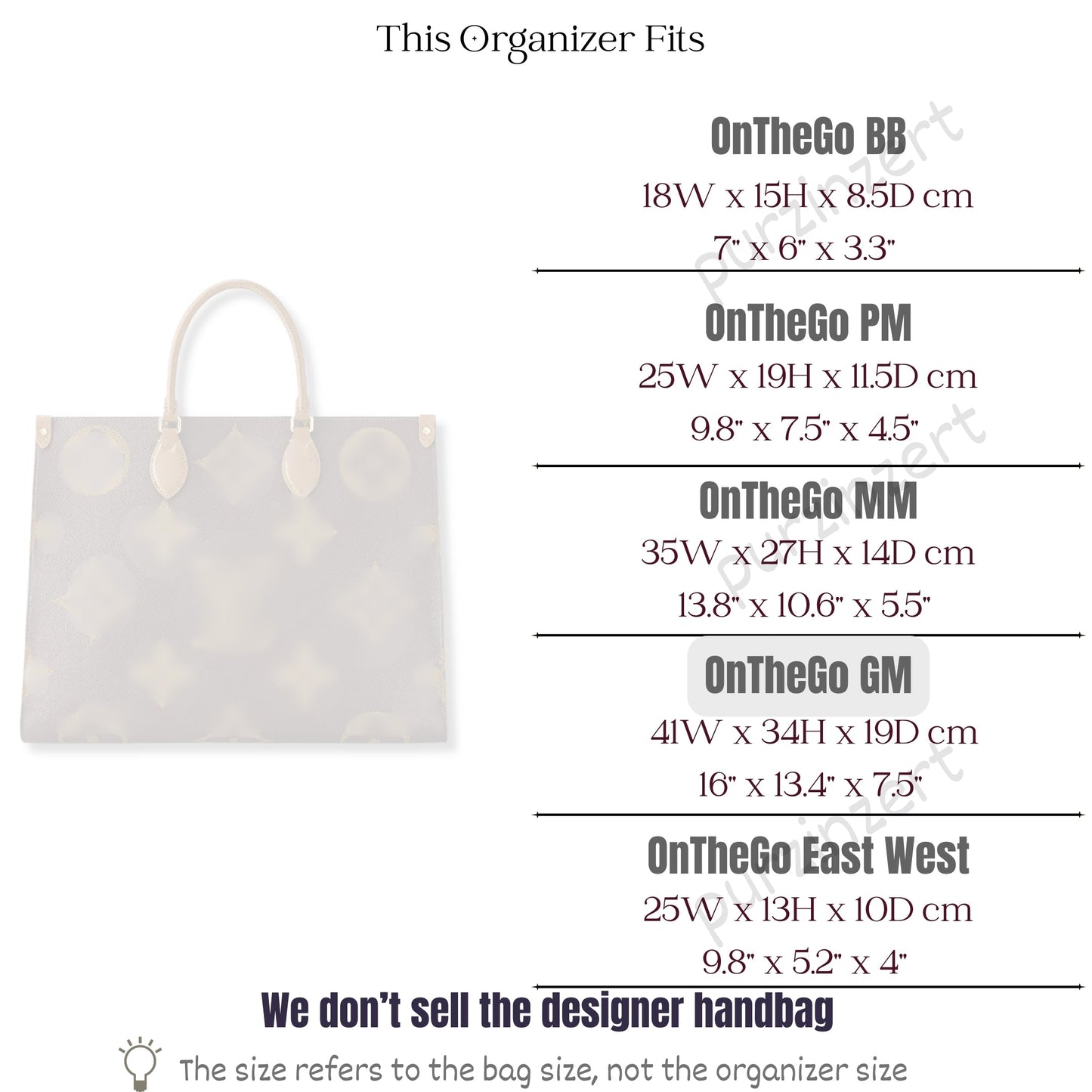 Bag Insert for (LV, OnTheGo GM (Large)) Organizer of Felt Fabric
