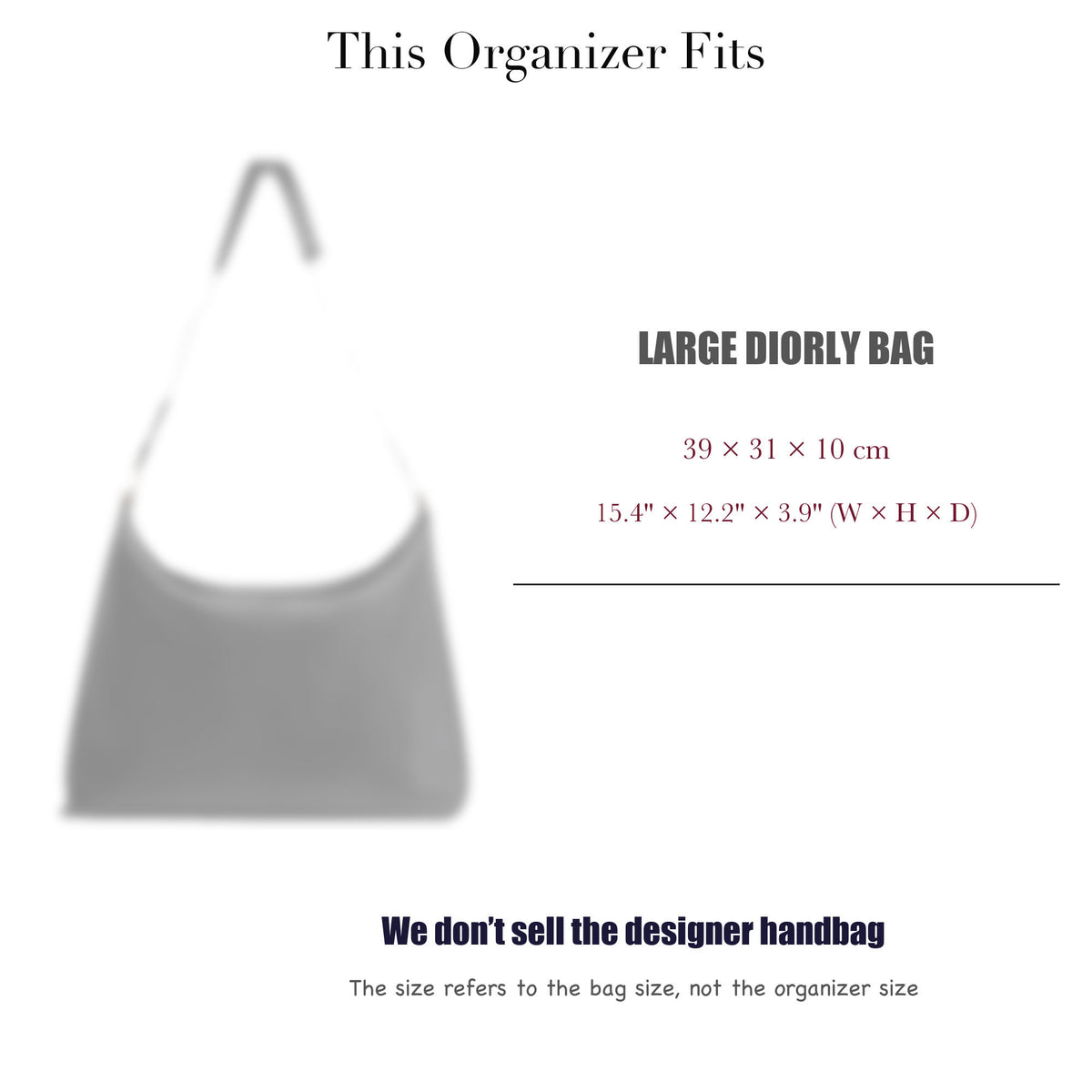 Bag Insert for (Dior, Large Diorly Bag) Organizer of Felt Fabric
