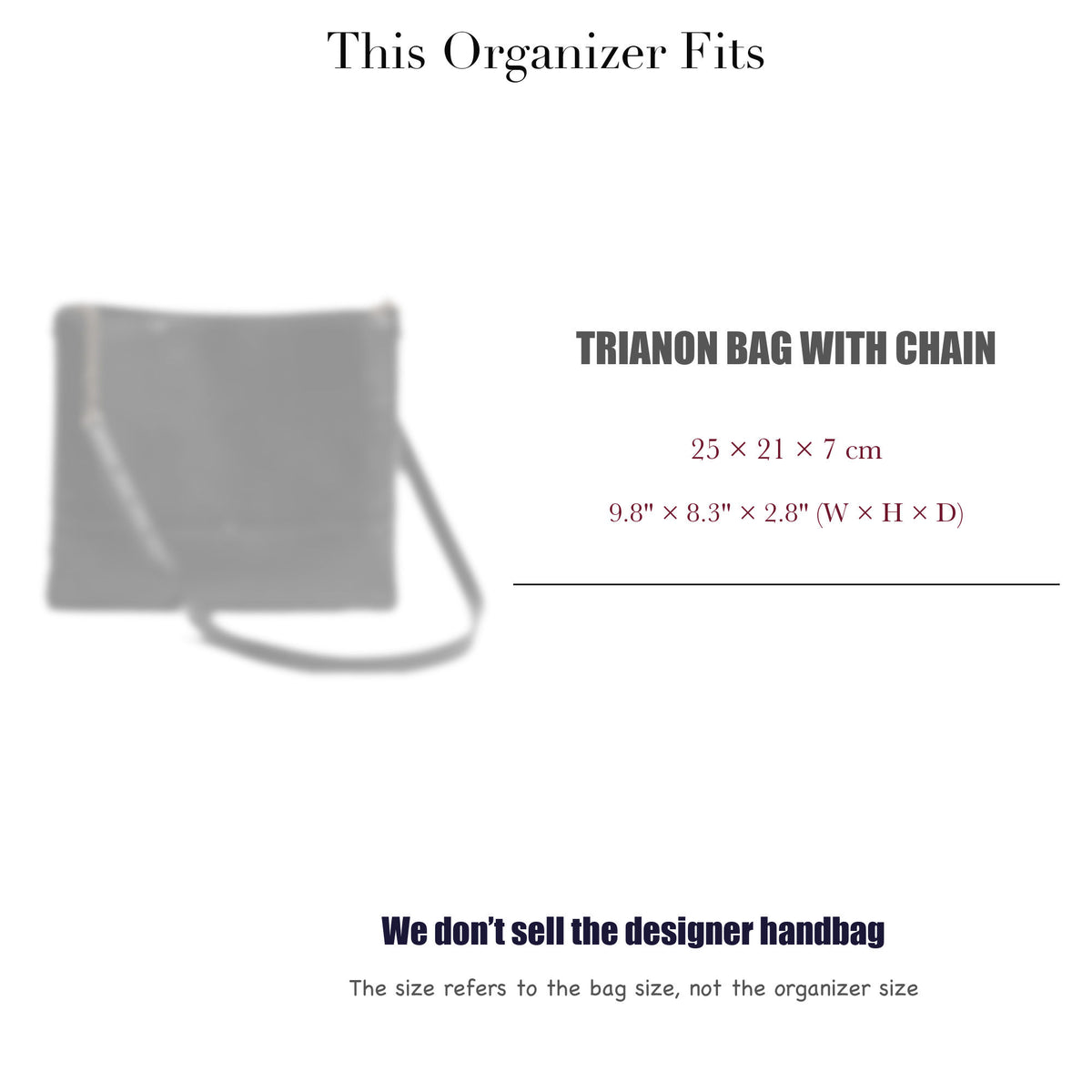 Bag Insert for (Dior, Trianon Bag with Chain) Organizer of Felt Fabric