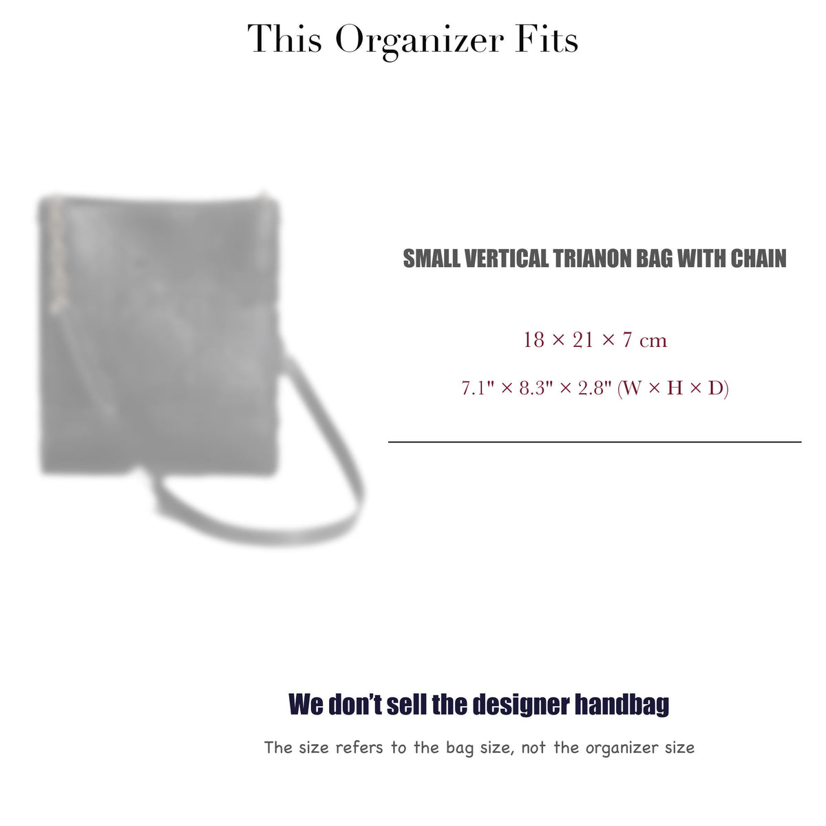 Bag Insert for (Dior, Small Vertical Trianon Bag with Chain) Organizer of Felt Fabric