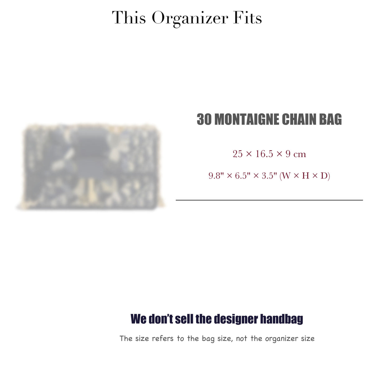 Bag Insert for (Dior, 30 Montaigne Chain Bag) Organizer of Felt Fabric