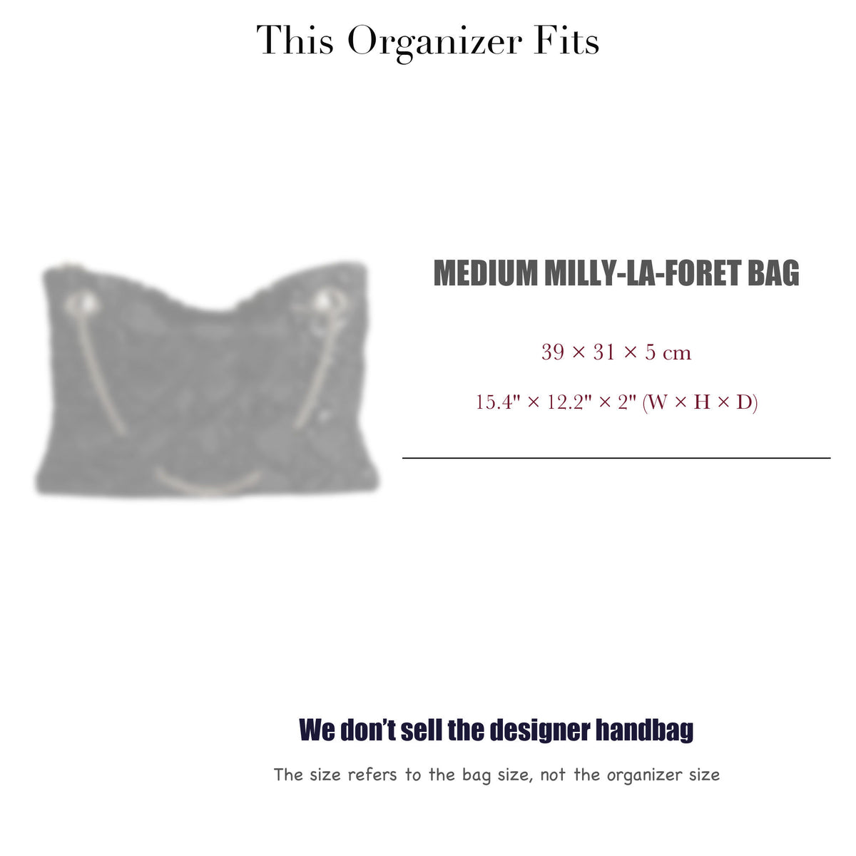 Bag Insert for (Dior, Medium Milly-La-Foret Bag) Organizer of Silk Fabric