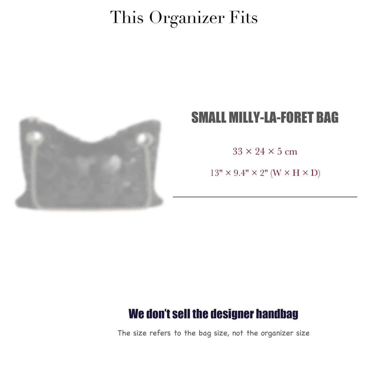 Bag Insert for (Dior, Small Milly-La-Foret Bag) Organizer of Felt Fabric