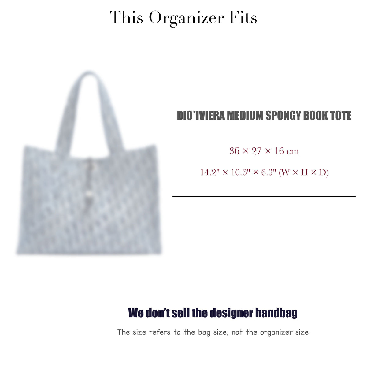 Bag Insert for (Dior, Dio*iviera Medium Spongy Book Tote) Organizer of Silk Fabric