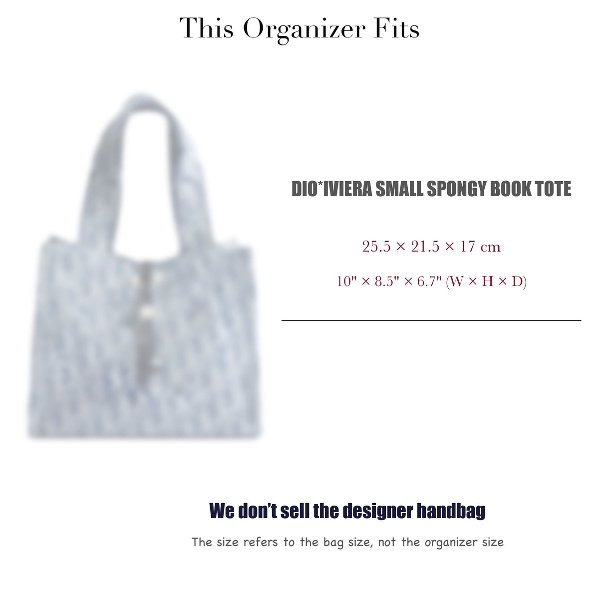 Bag Insert for (Dior, Dio*iviera Small Spongy Book Tote) Organizer of Felt Fabric