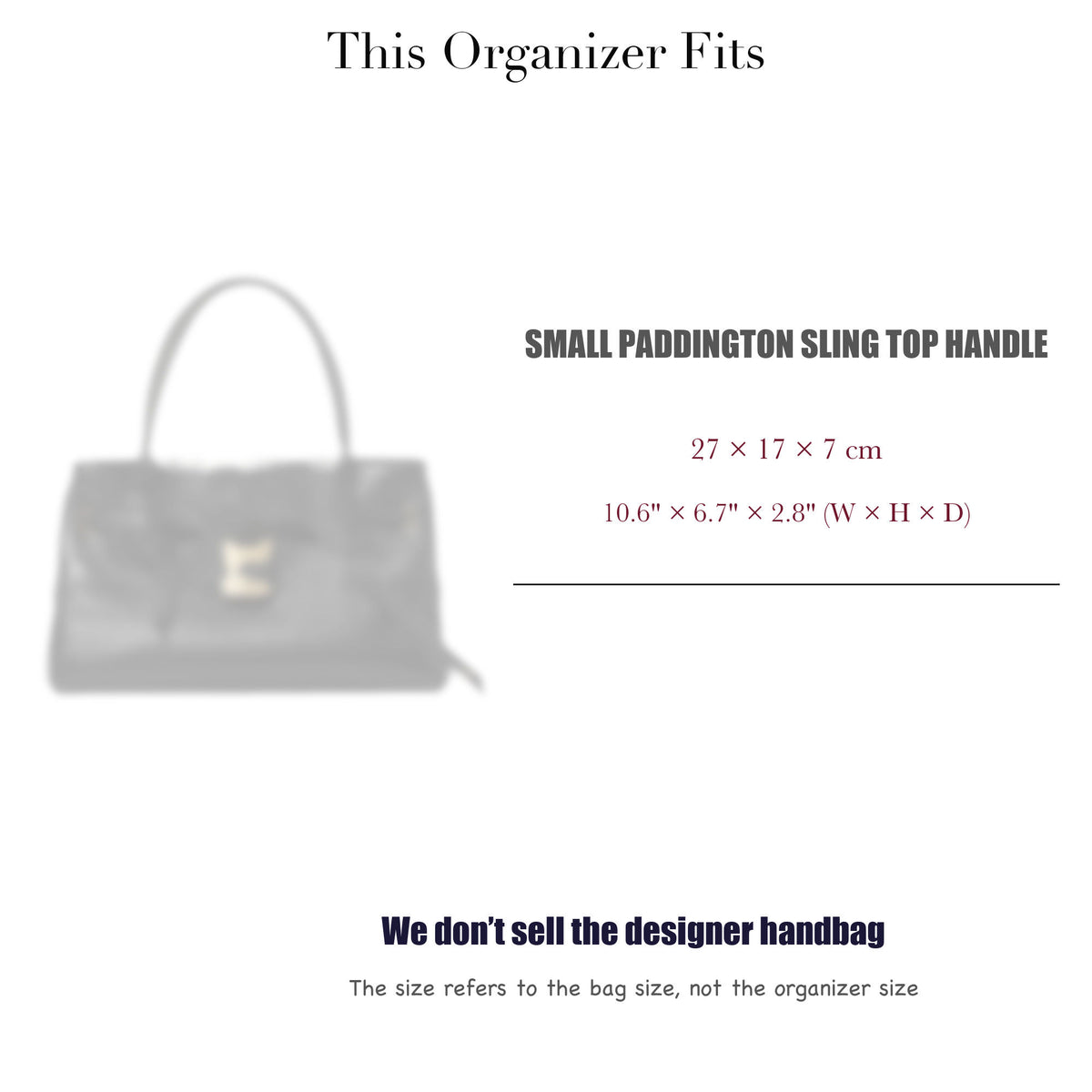 Bag Insert for (Chloe, Small Paddington Sling Top Handle) Organizer of Silk Fabric